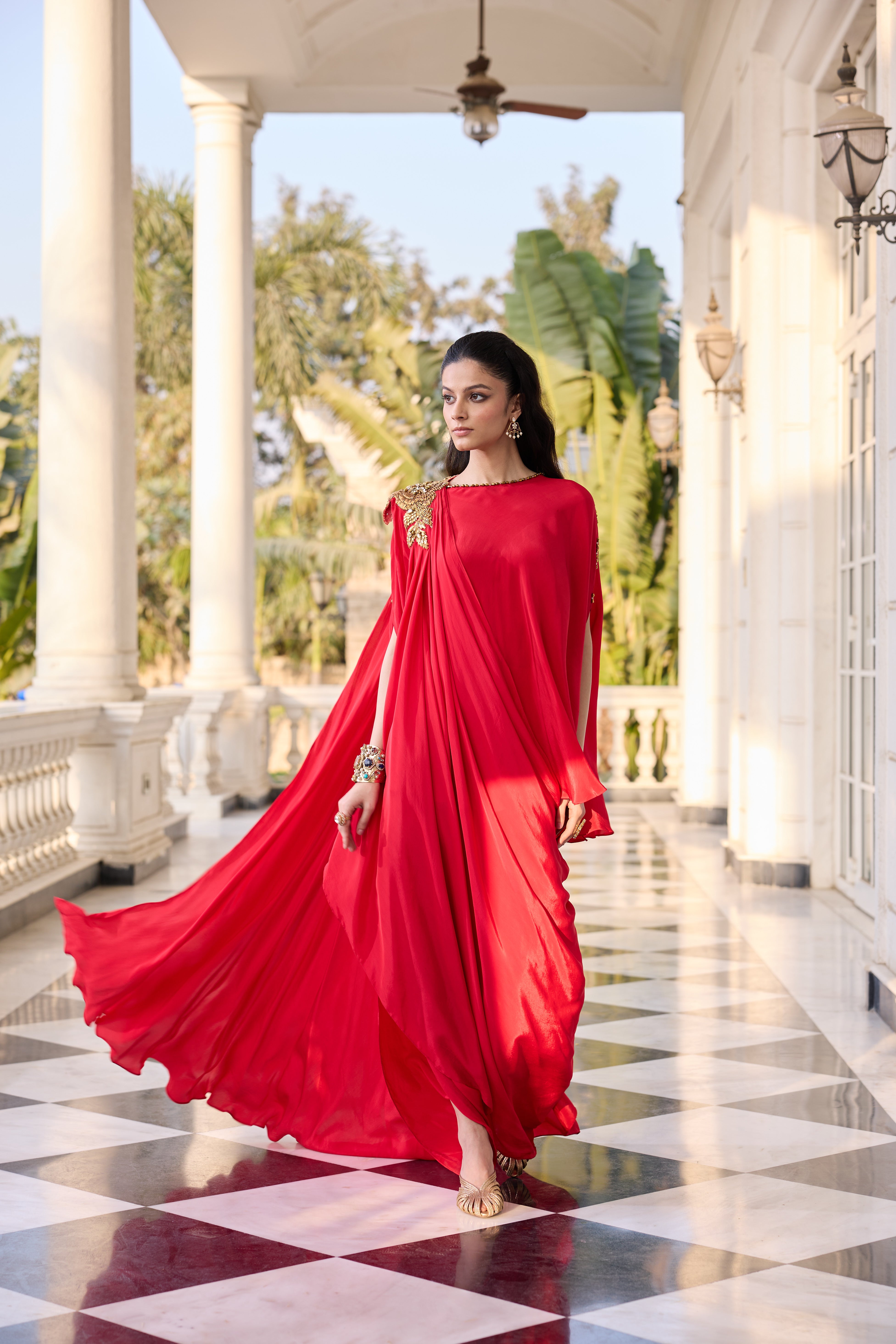 Hand-Embelished Top Co-ord set with Flowy Drape