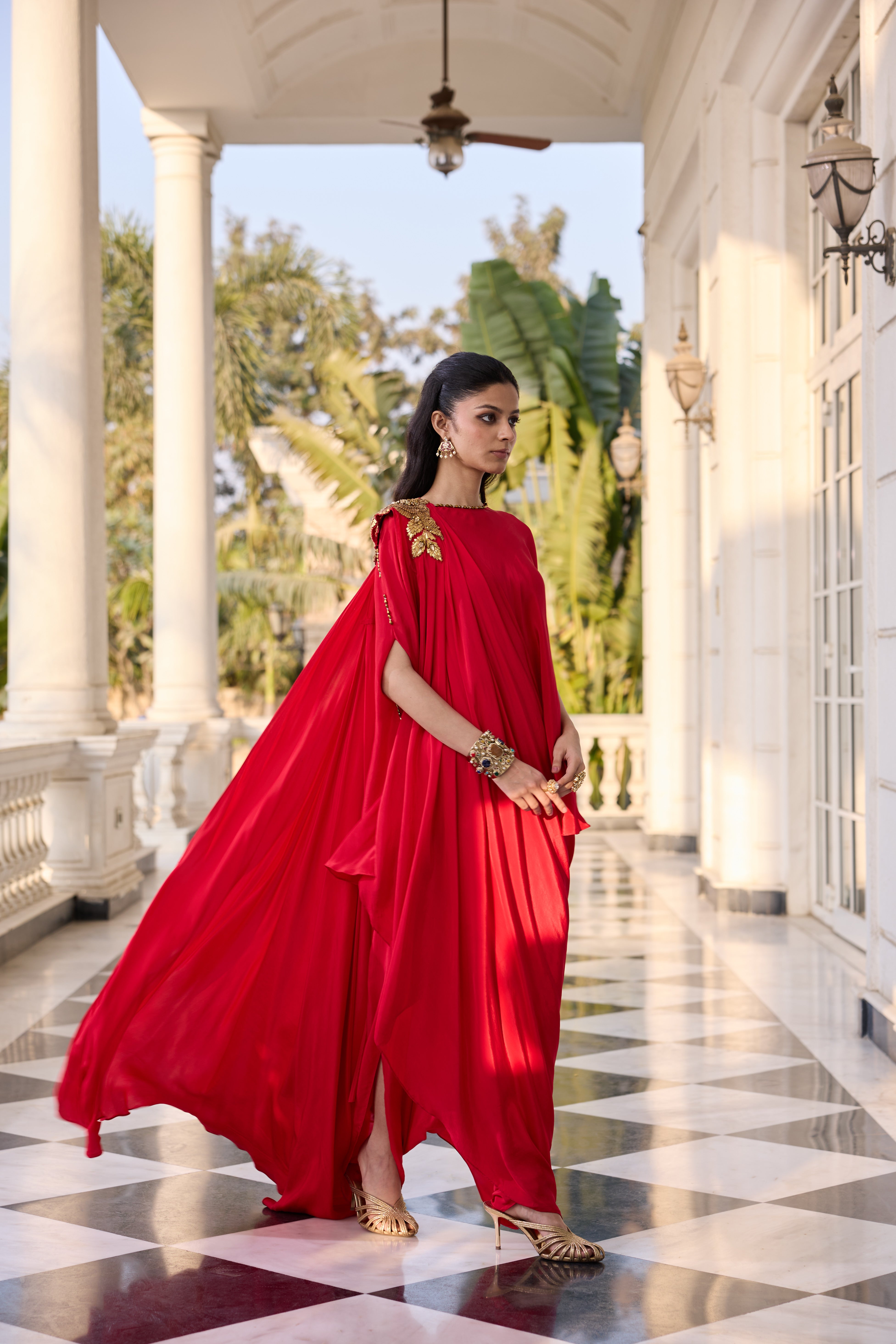 Hand-Embelished Top Co-ord set with Flowy Drape