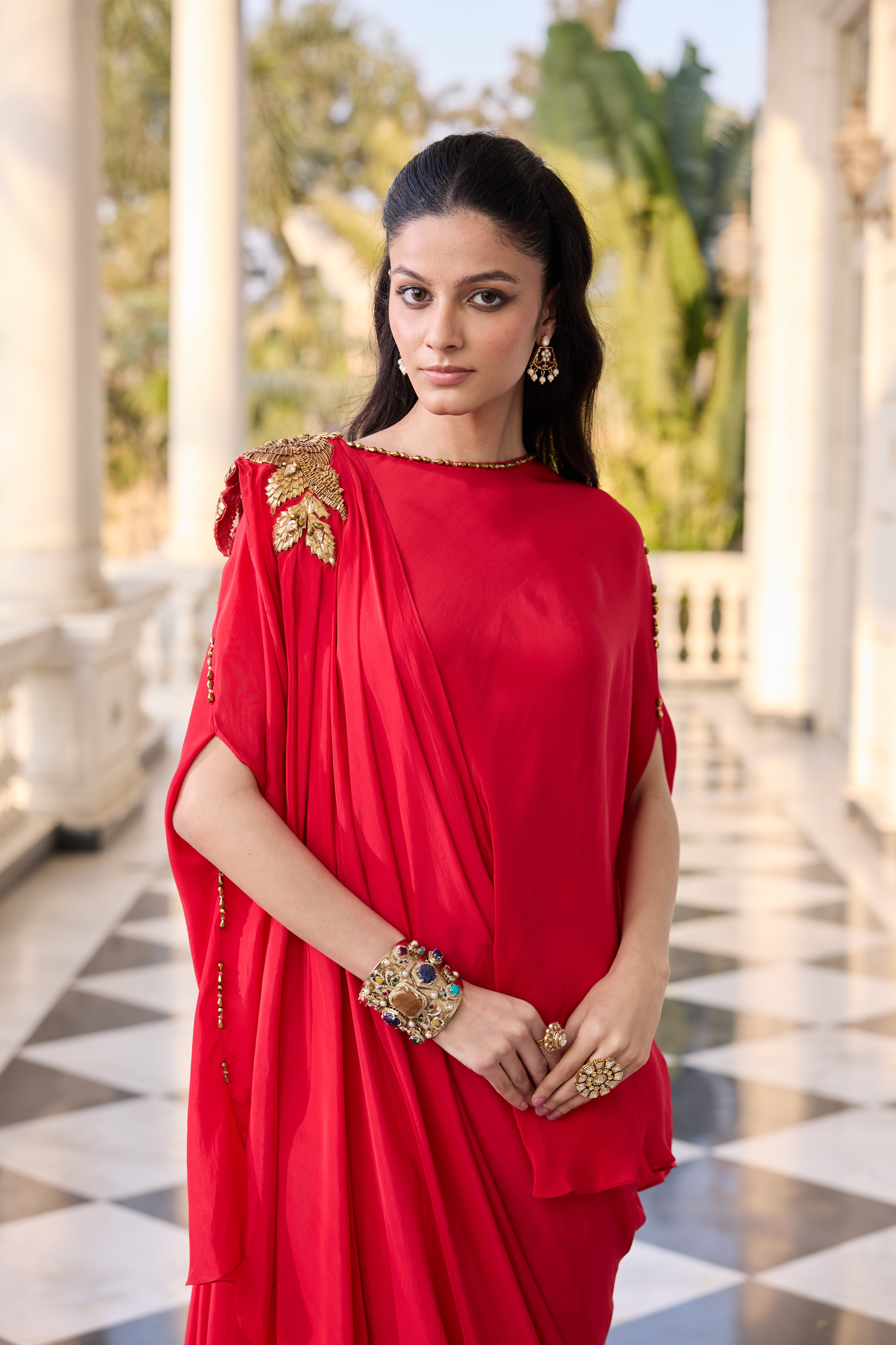 Hand-Embelished Top Co-ord set with Flowy Drape