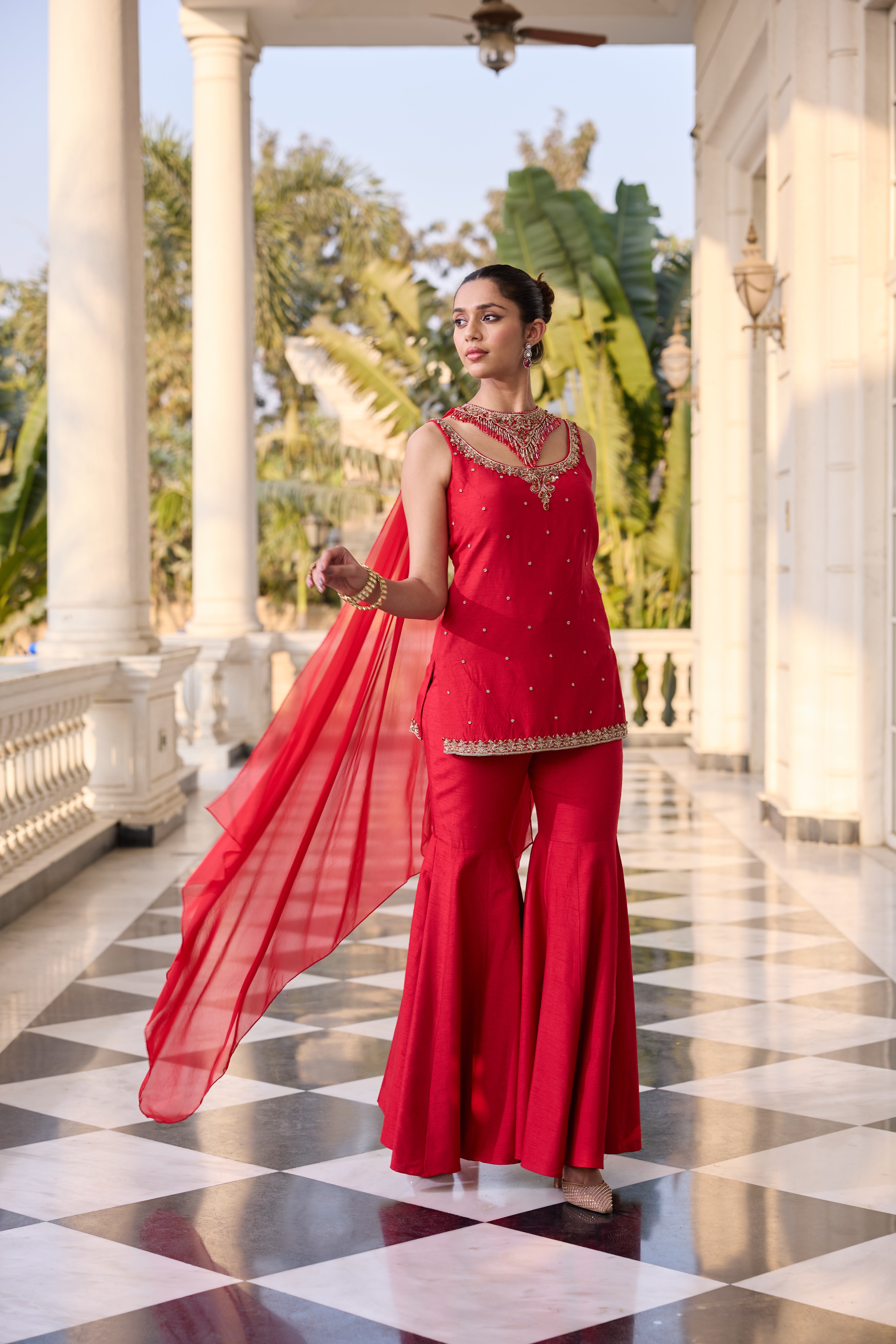 Hand Embellished Short Kurta with Sharara