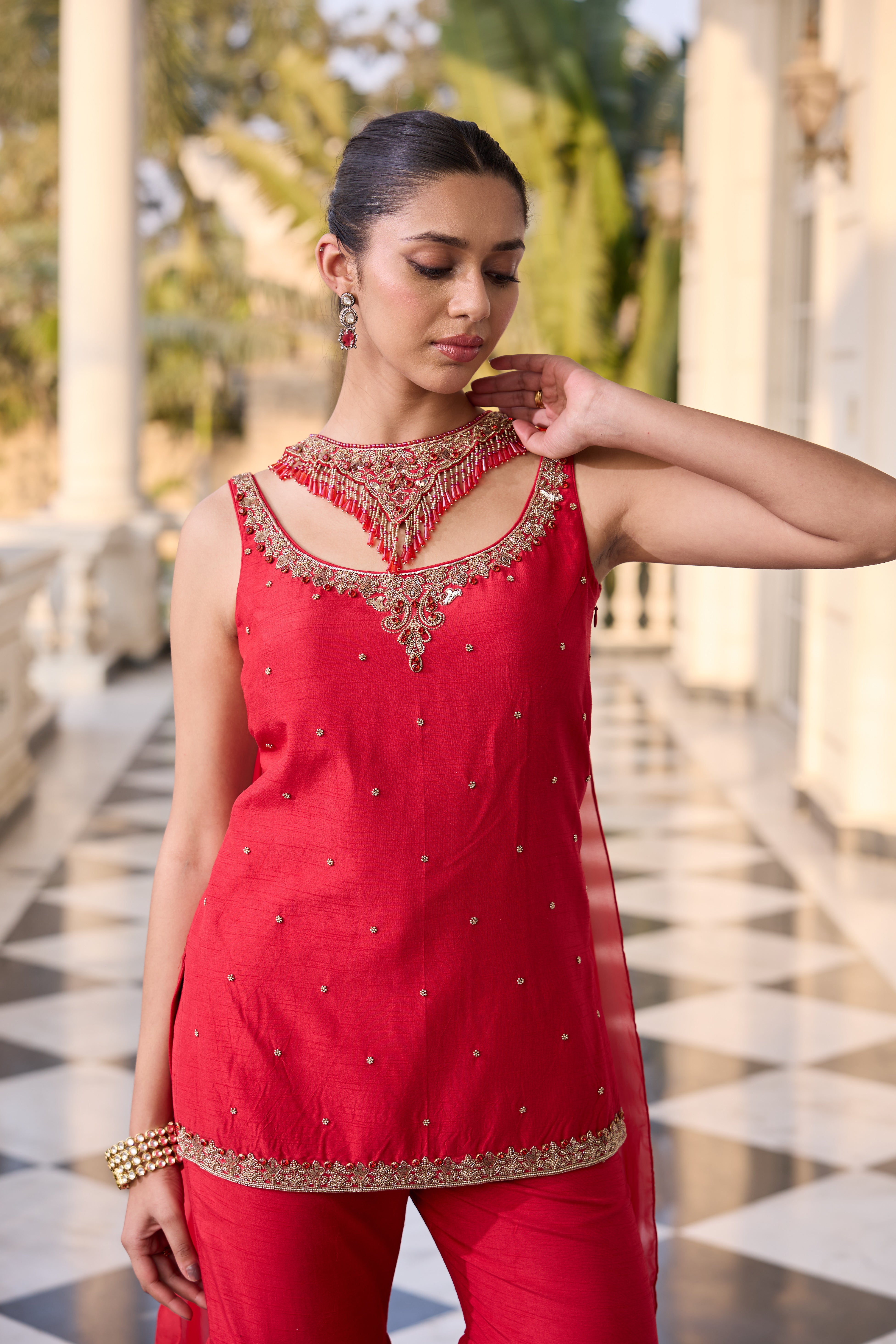 Hand Embellished Short Kurta with Sharara