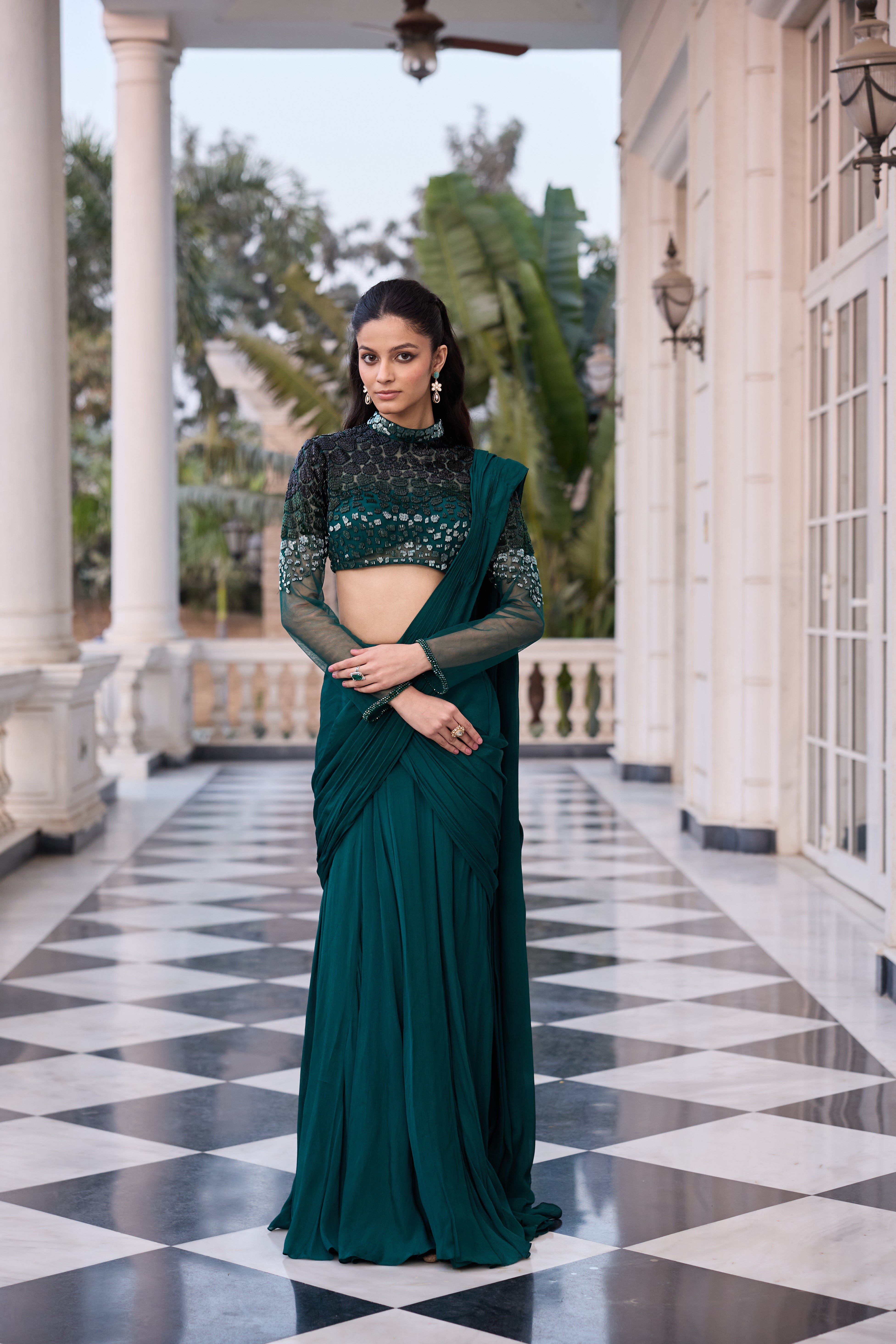 Hand Embellished Blouse with Drape Saree