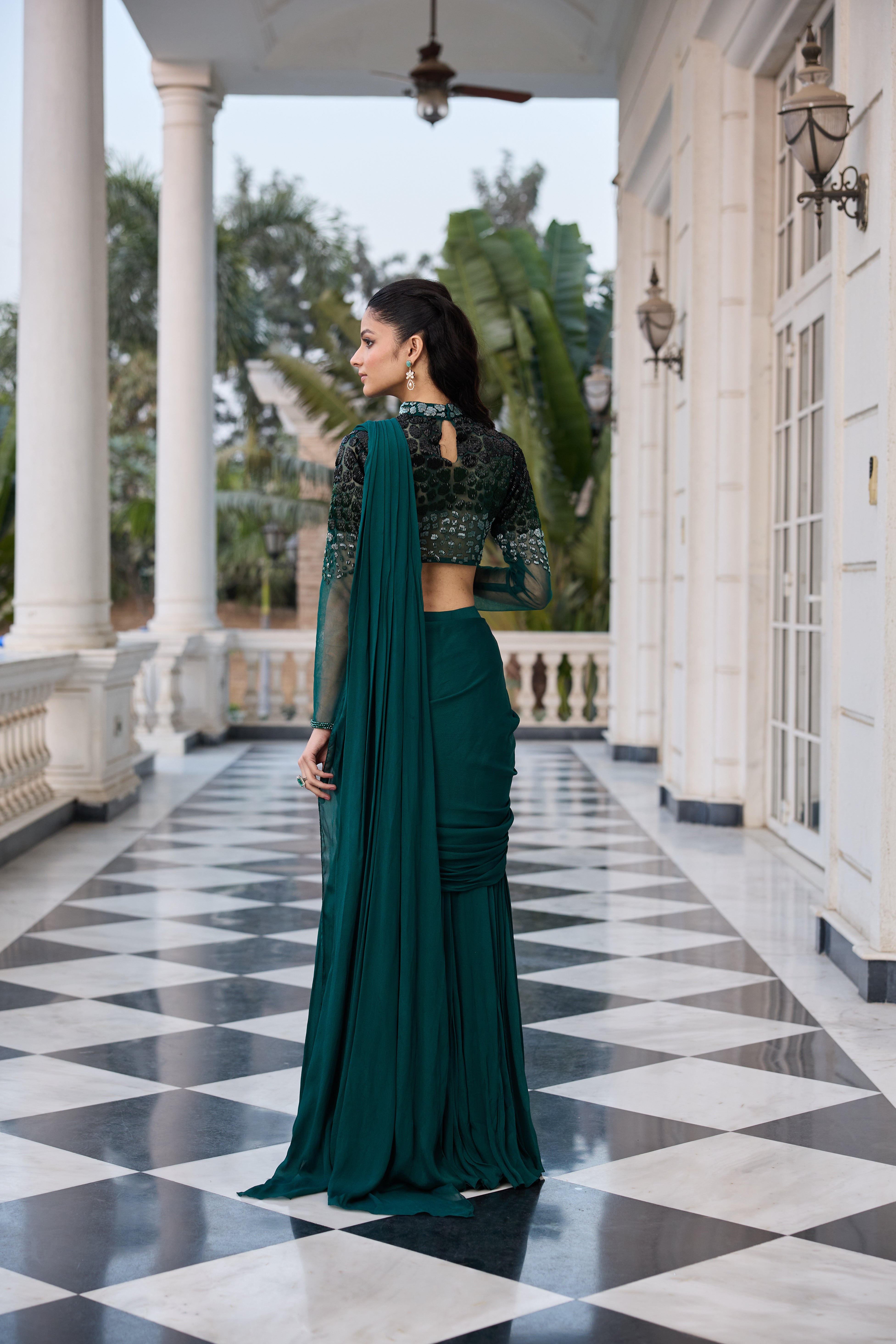 Hand Embellished Blouse with Drape Saree