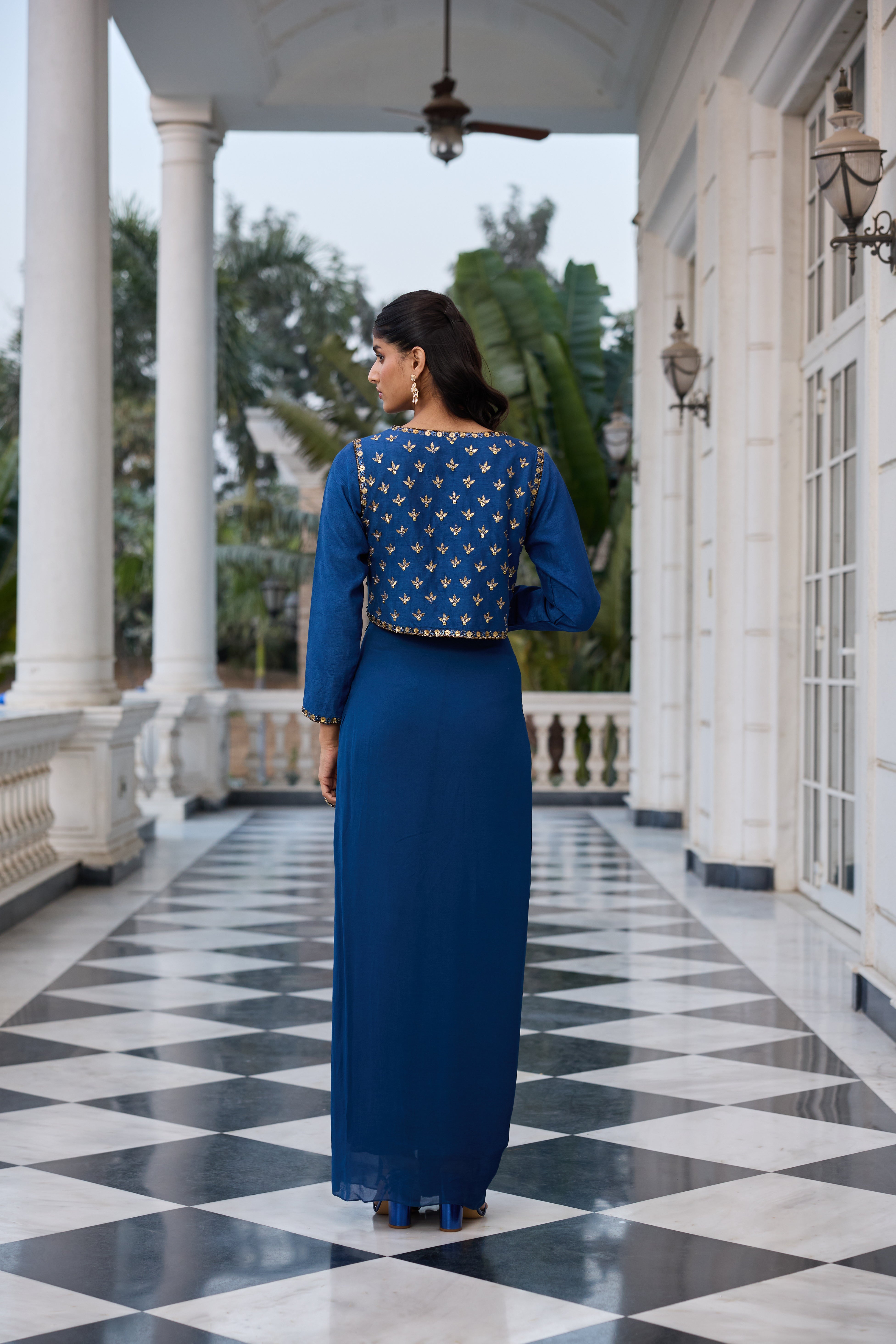 Hand-Embroidered Jacket with Bustier and Skirt