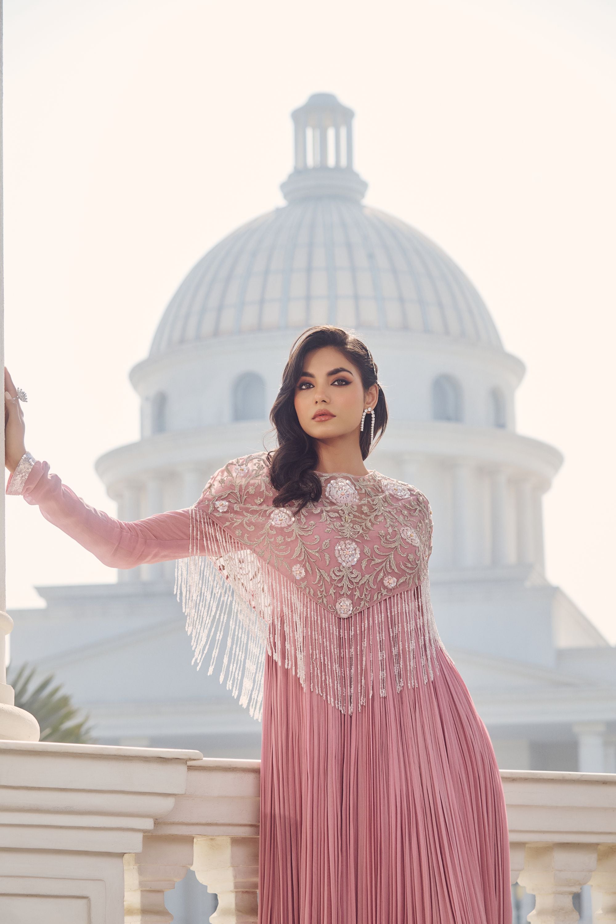 Hand Embelished Rushing Anarkali and Cape