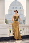 Olive Hand Embroidered Corset with Draped Skirt