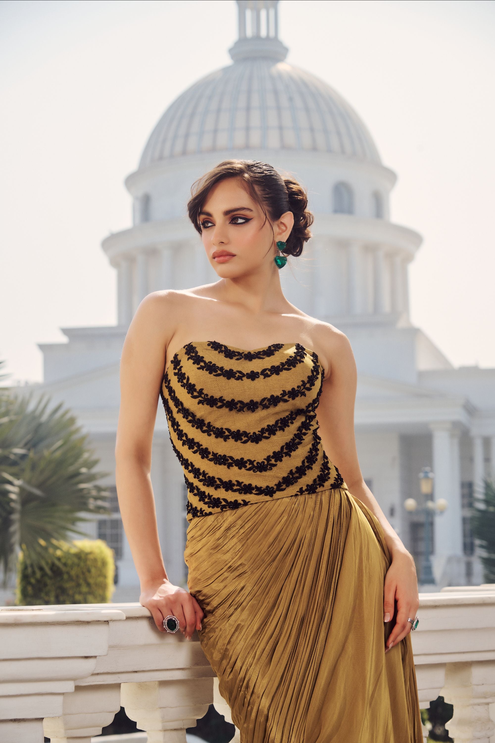 Hand Embelished Corset with Draped Skirt