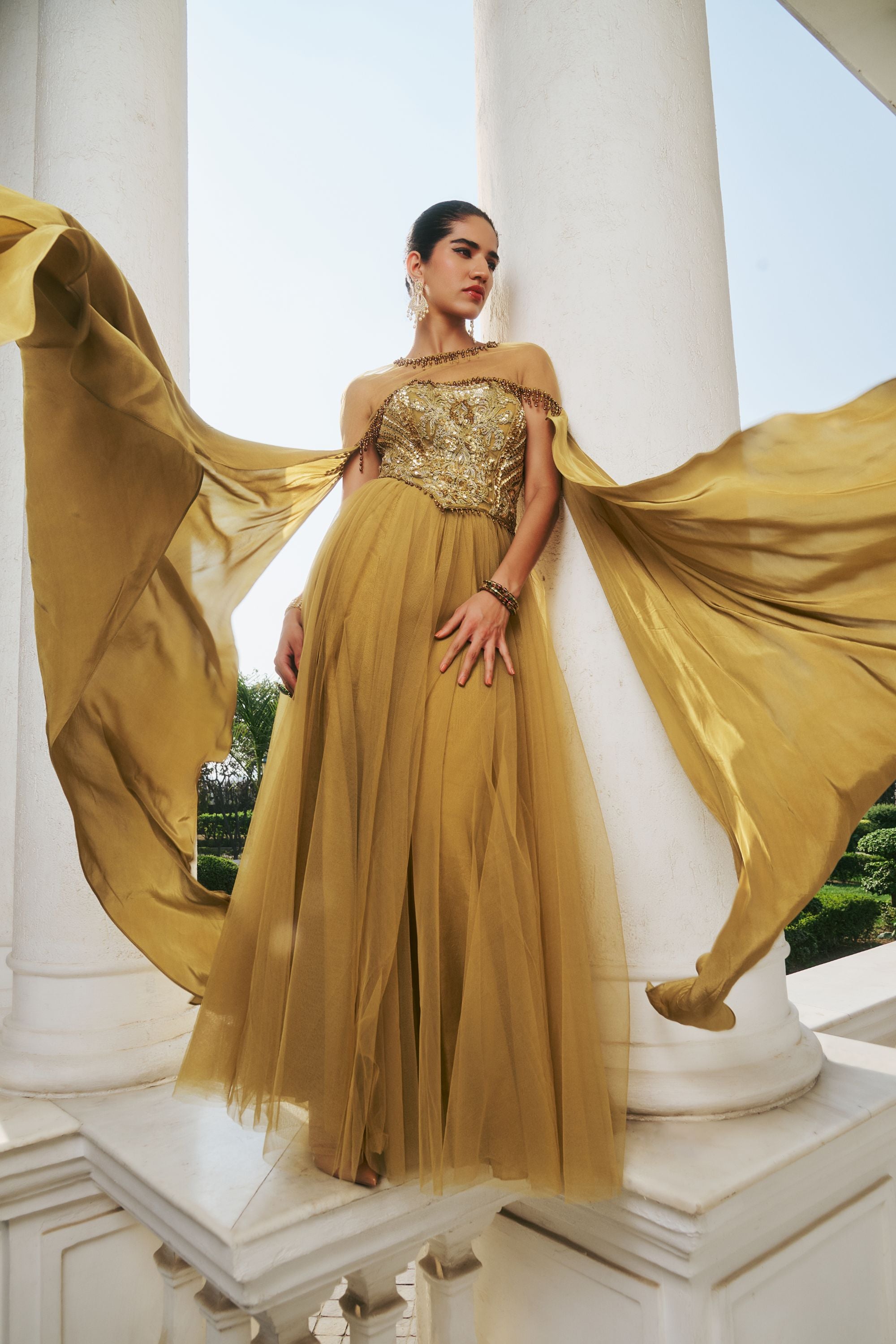 Hand Embroidered and Dori-Work Anarkali with Cape