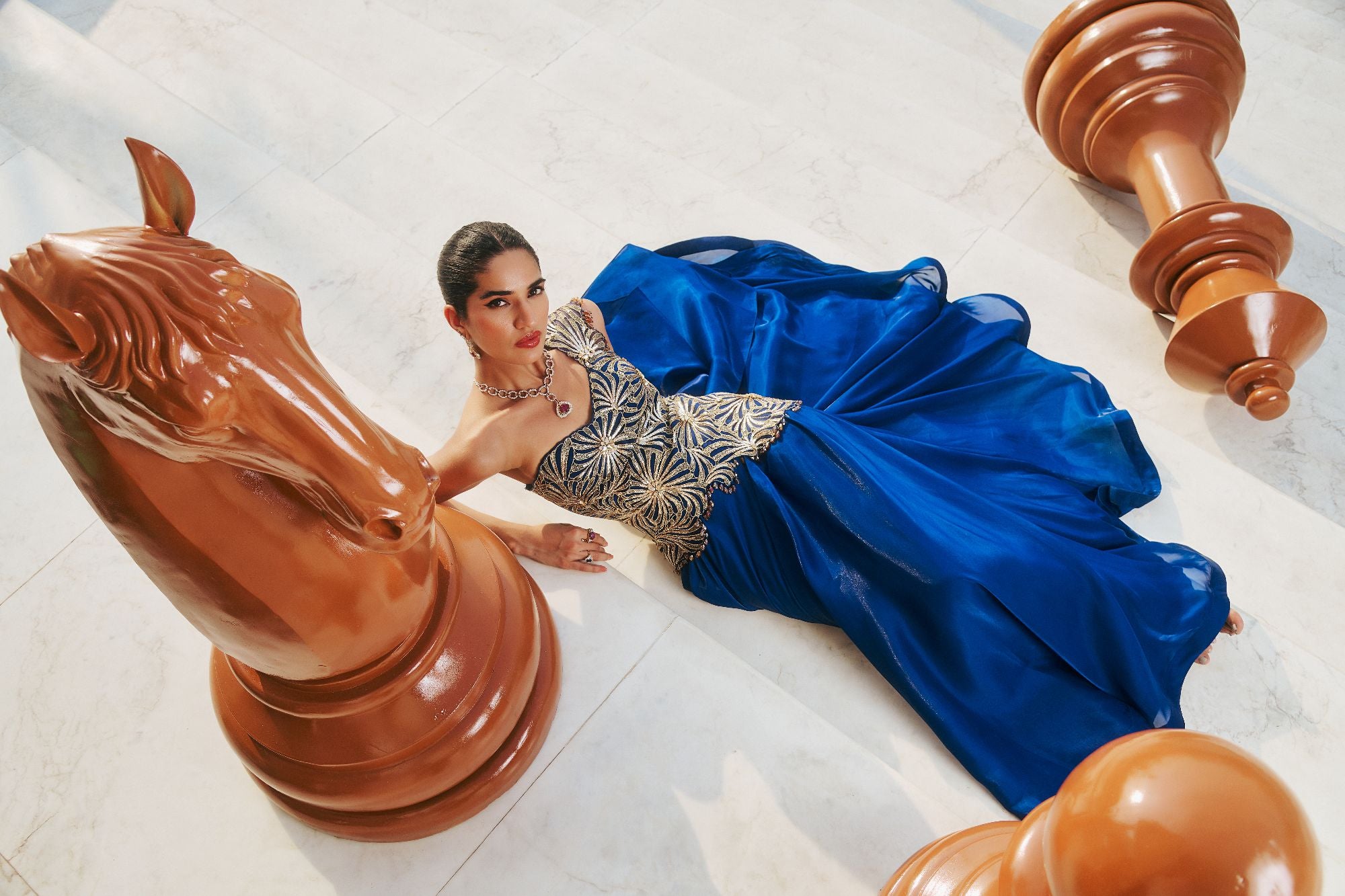 Blue Hand Embroidered Cocktail Dress