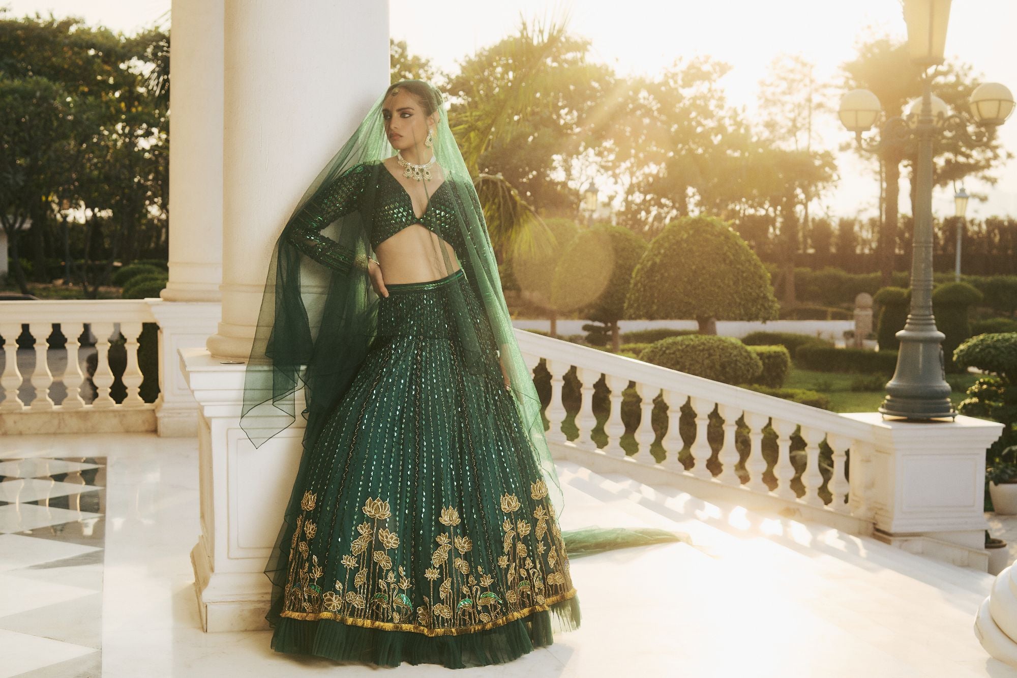 Emerald Green Hand Embroidered Lehenga with Rich Embelishments