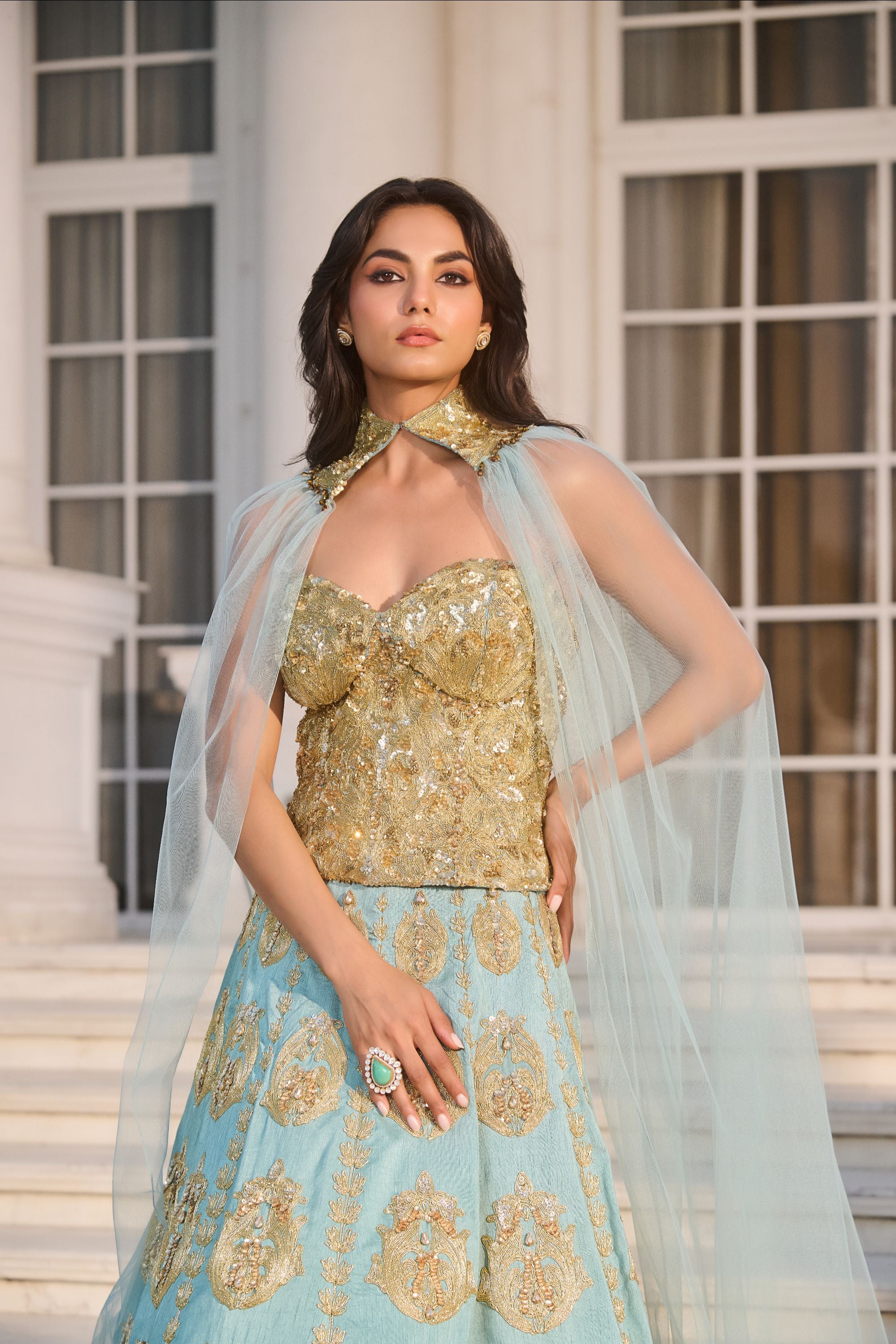 Hand Embelished and Dori-work Corset with Lehenga