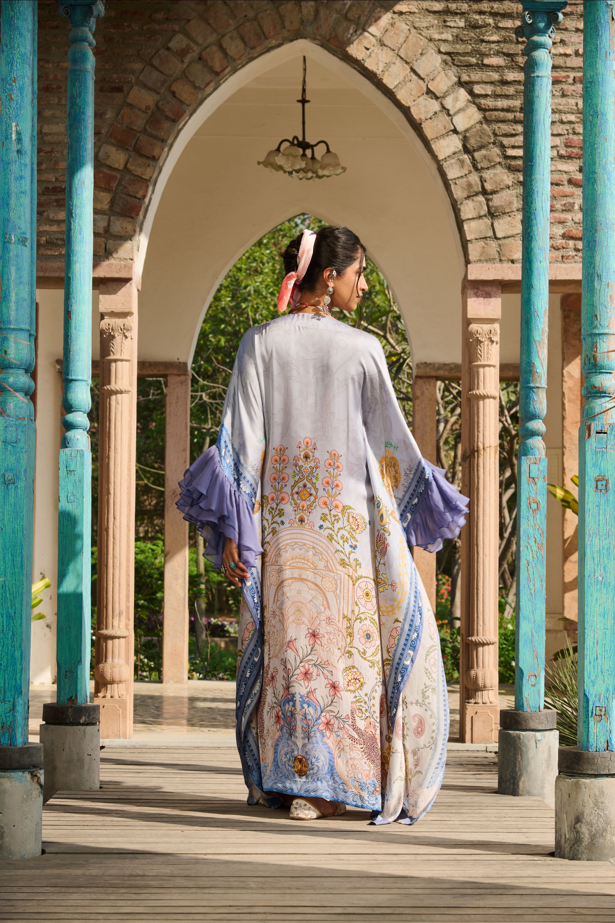 Hand Embelished Suzani Printed Kaftan with Slip