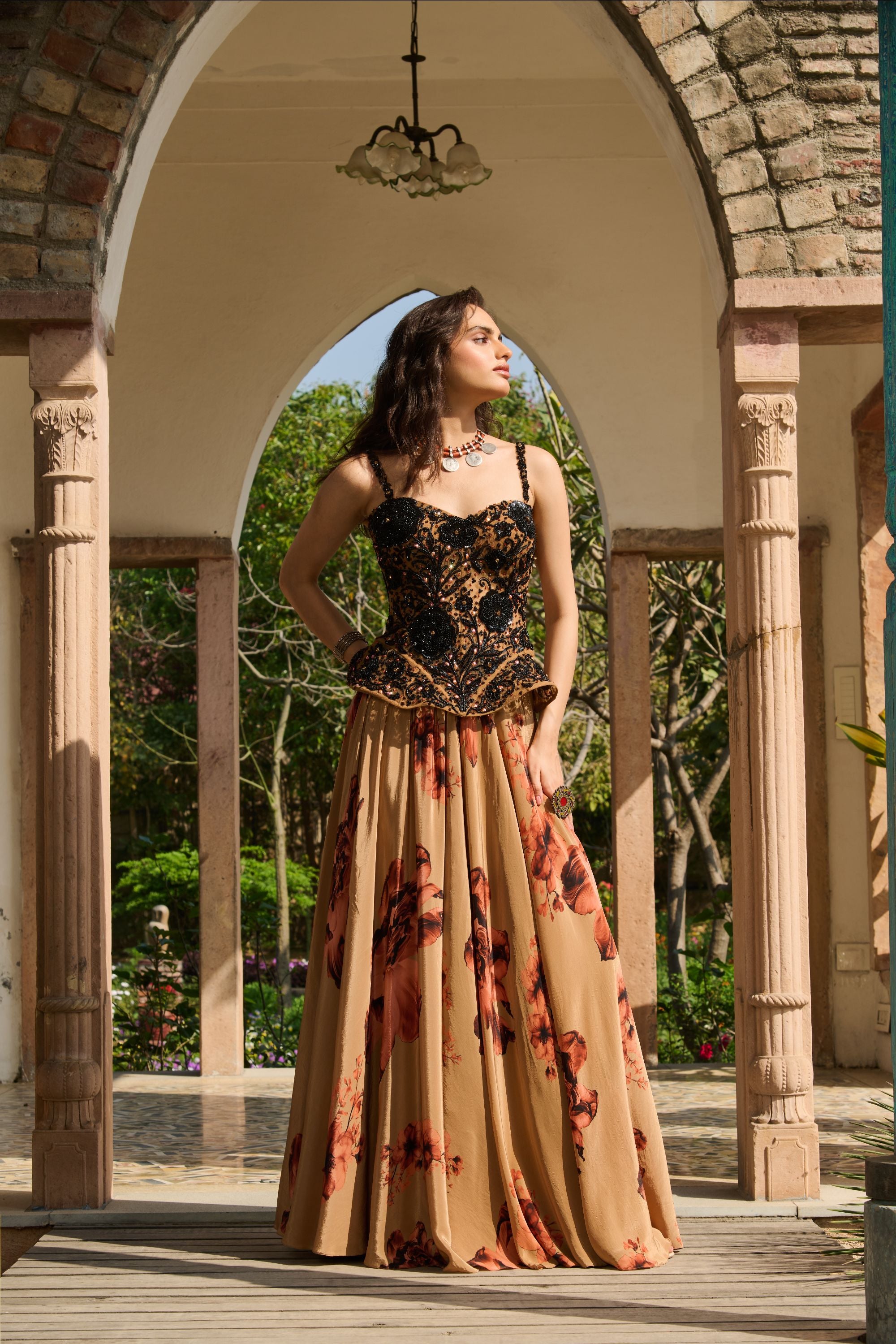 Hand Embroidered Top and Printed Skirt