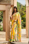 Hand Embroidered Blouse with Printed Saree and Petticoat