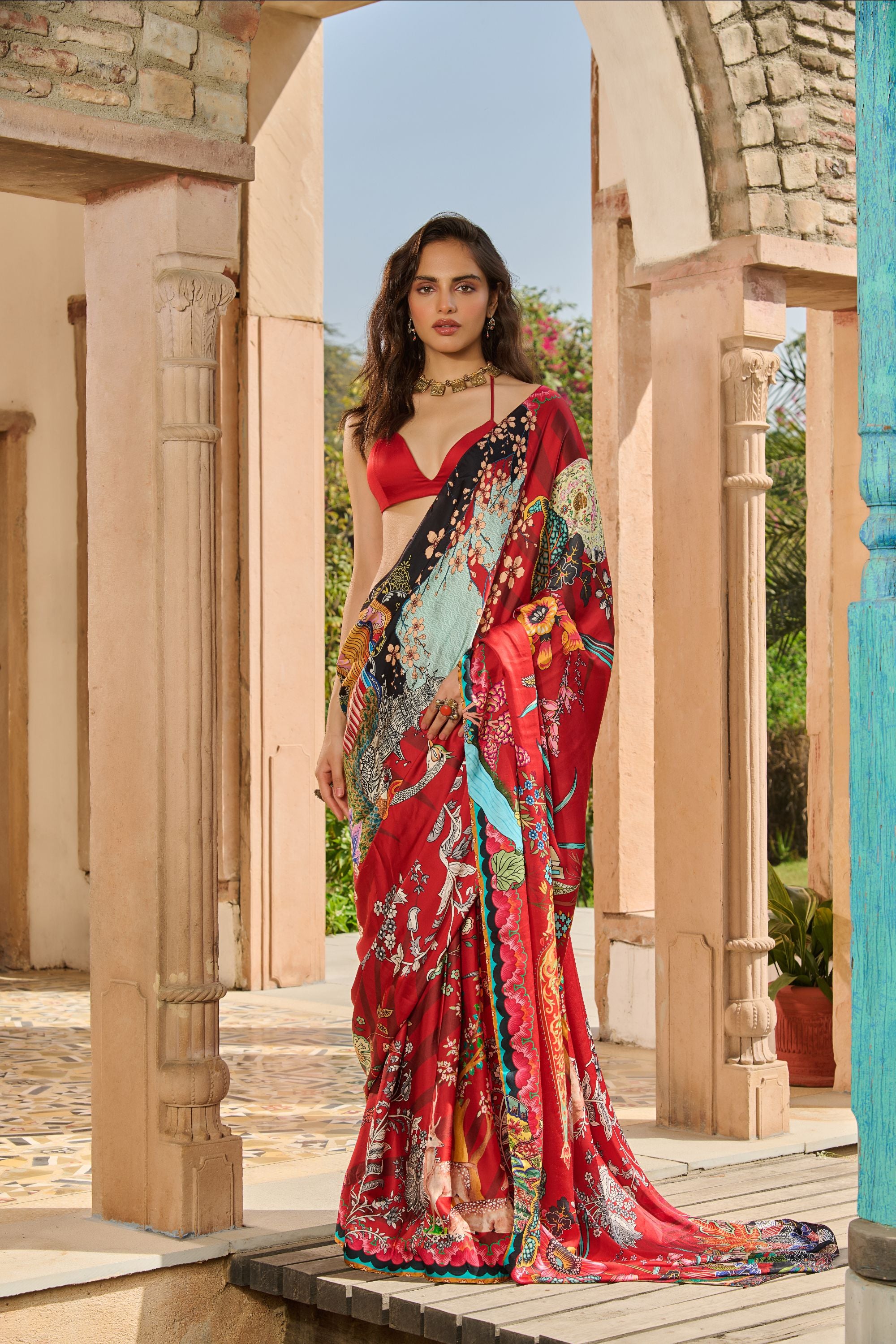 Printed Saree with Bralet and Petticoat