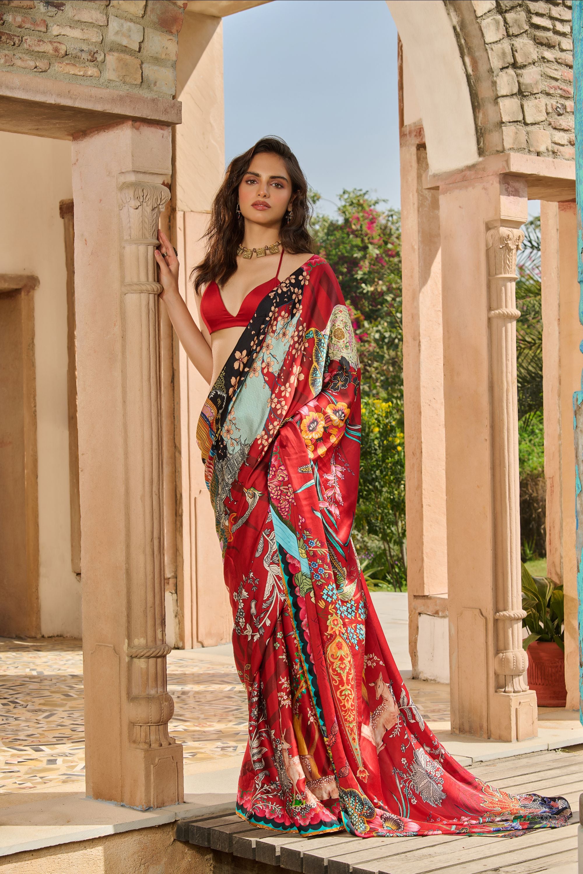 Printed Saree with Bralet and Petticoat