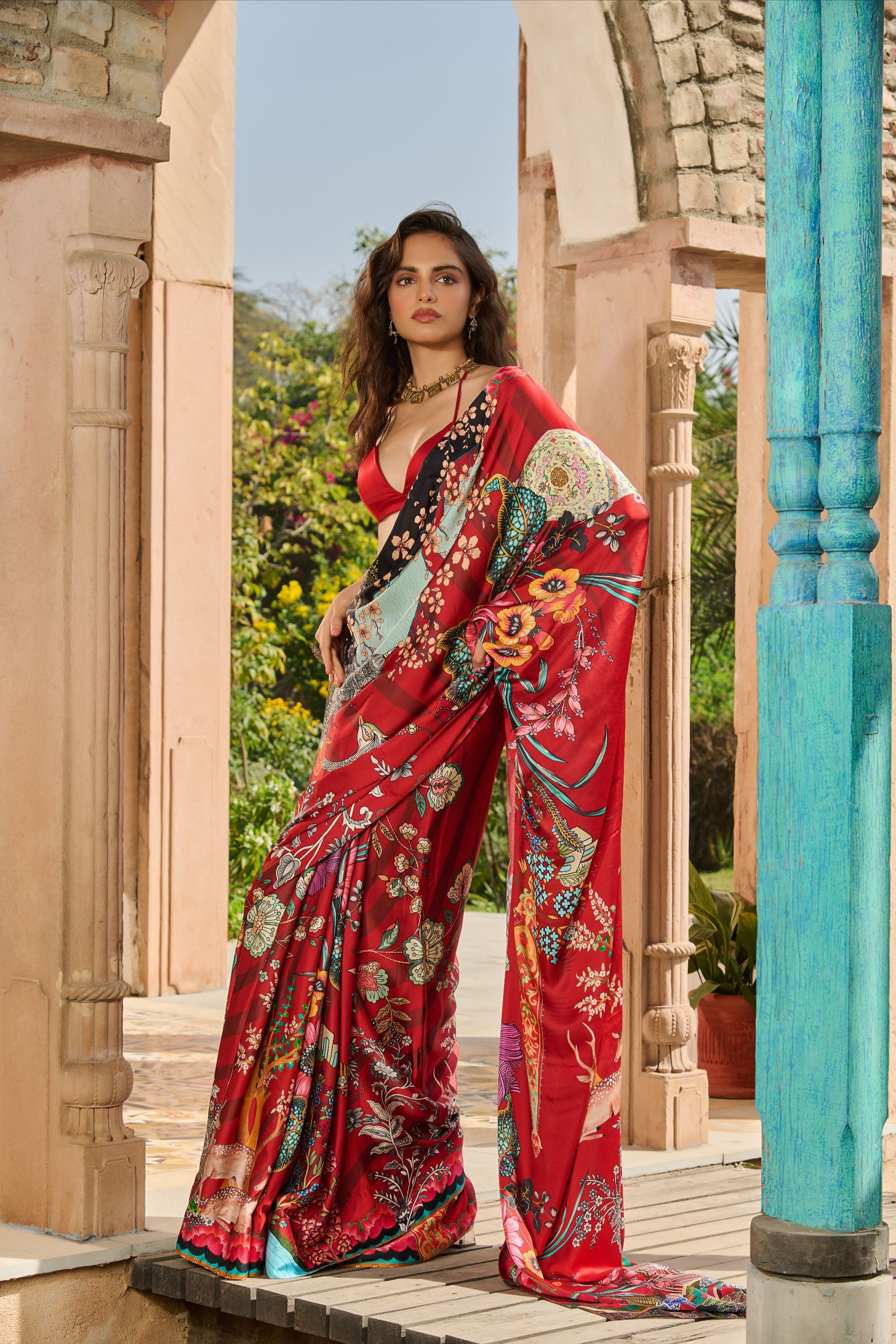 Printed Saree with Bralet and Petticoat
