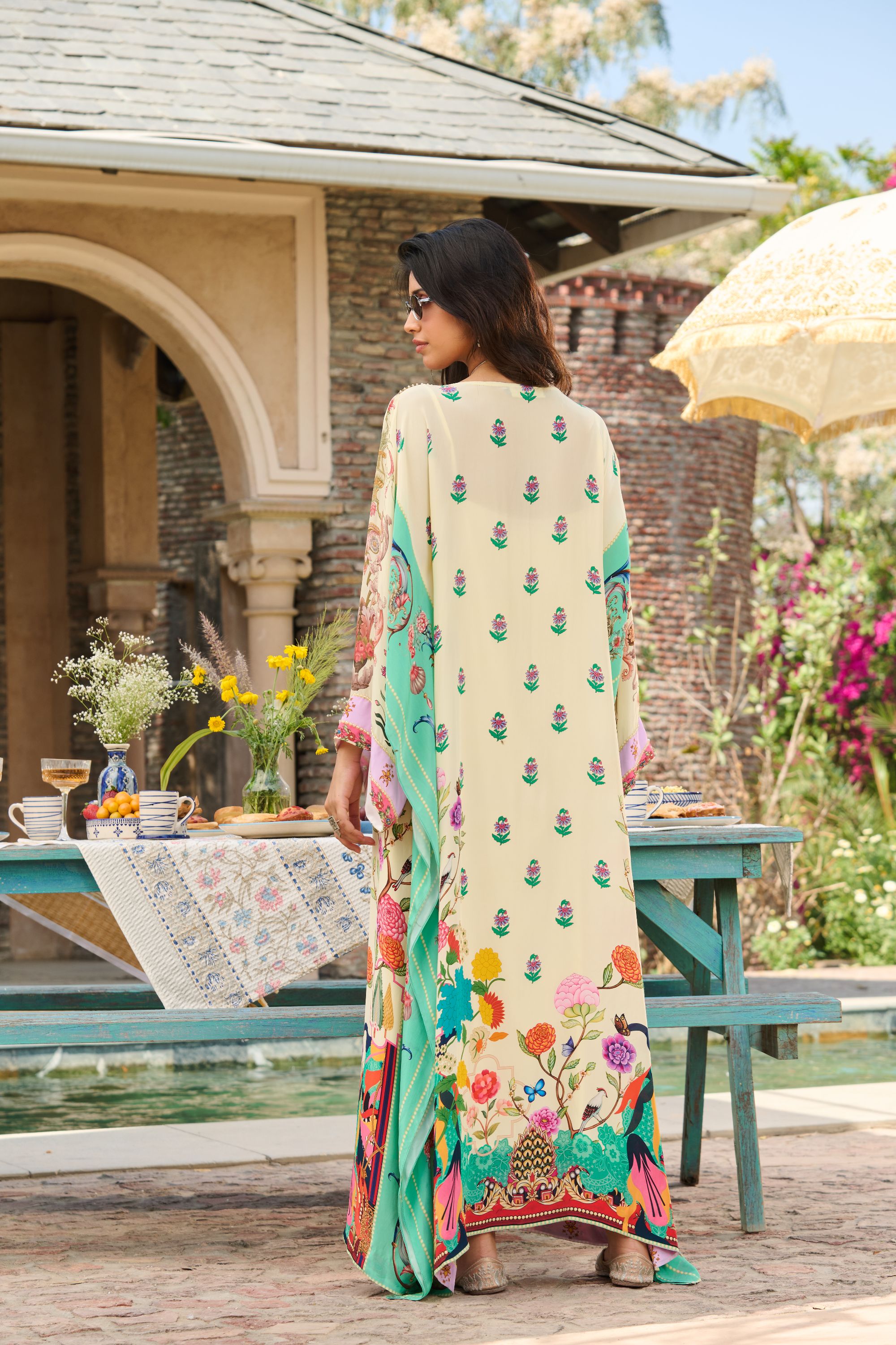Hand Embelished Printed Kaftan with Slip