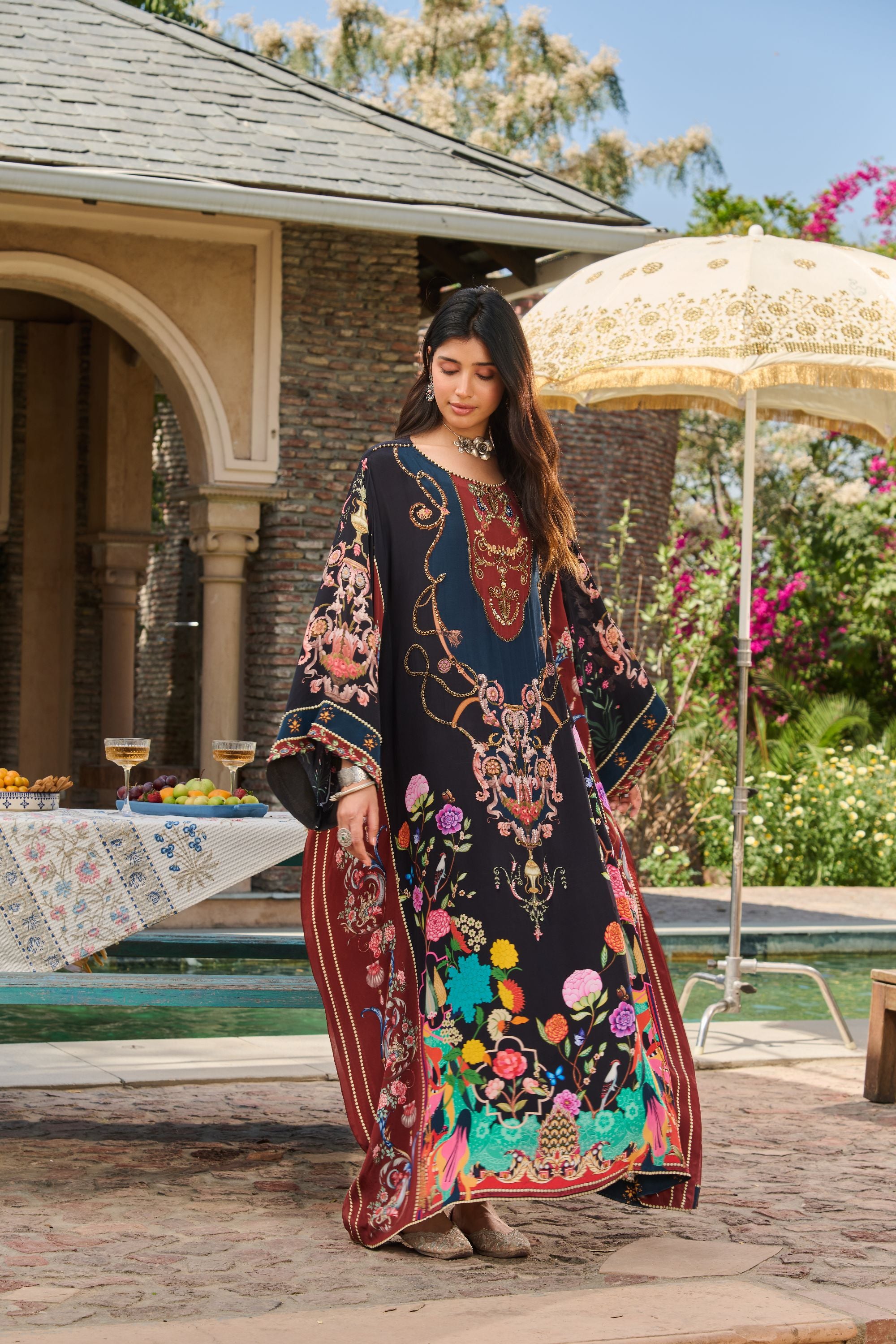 Hand Embelished Printed Kaftan with Slip