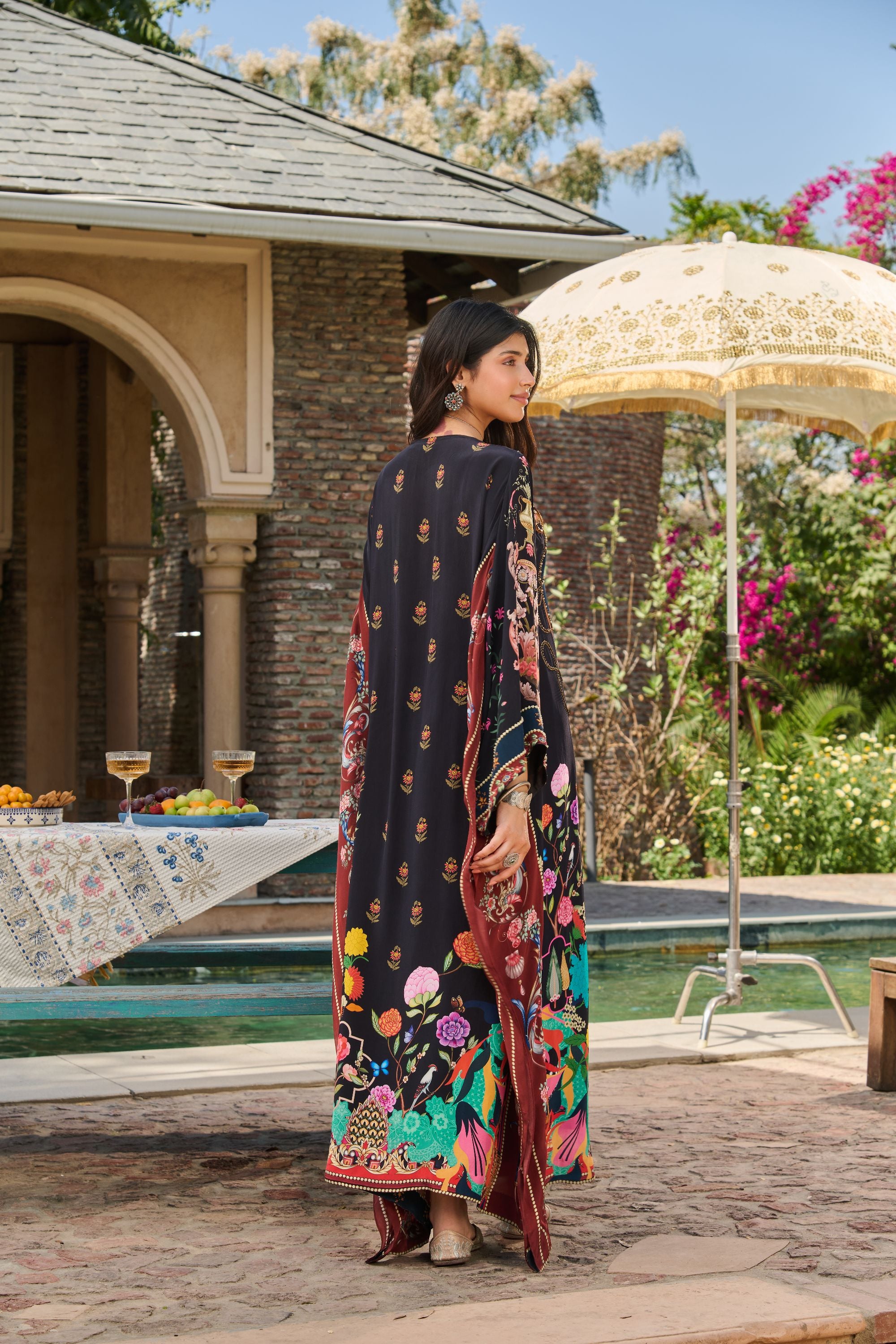 Hand Embelished Printed Kaftan with Slip