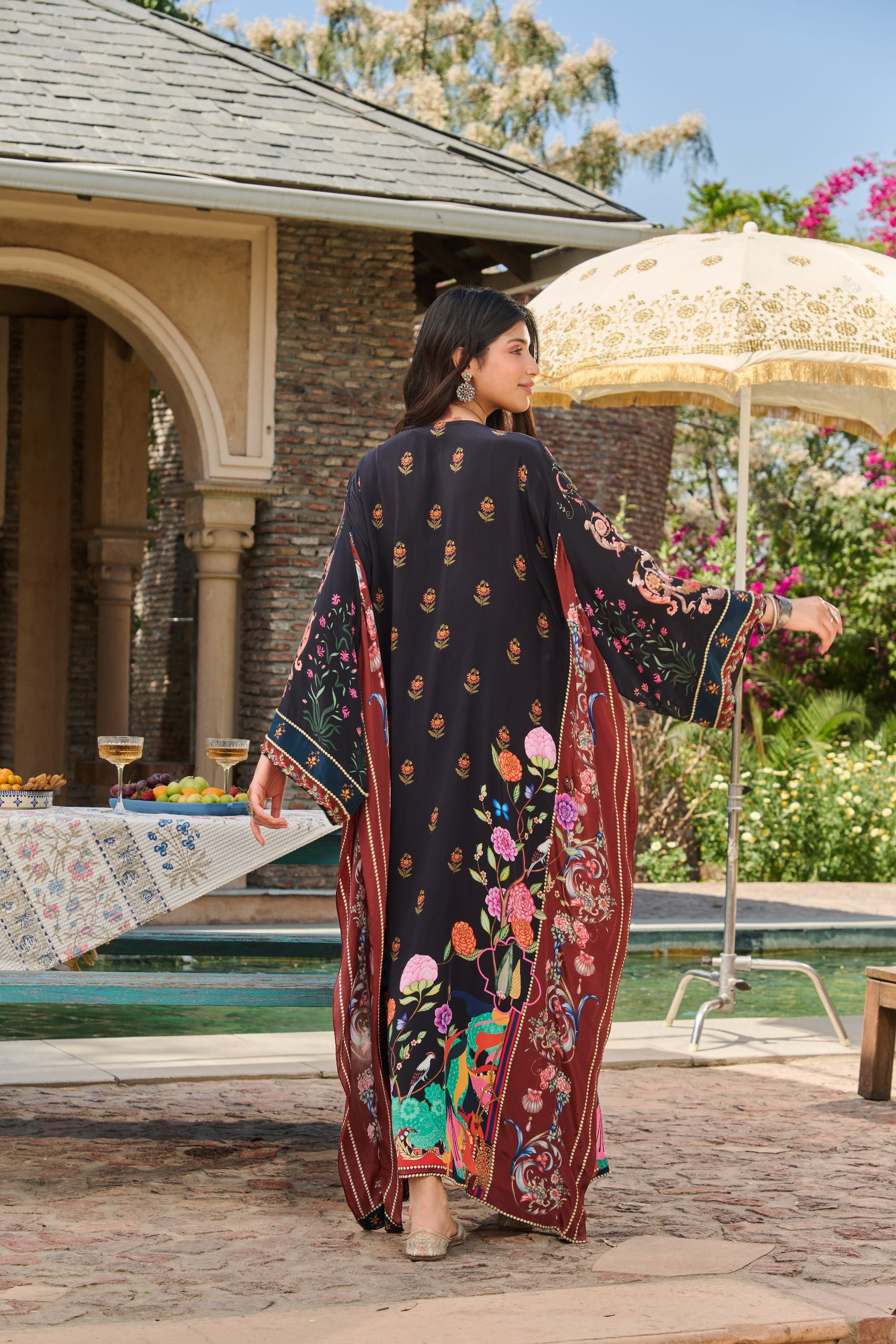 Hand Embelished Printed Kaftan with Slip