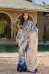 Hand Embelished Halter Blouse with Printed Saree and Petticoat