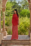 Hand Embroidered Printed Co-ord Set with Drape