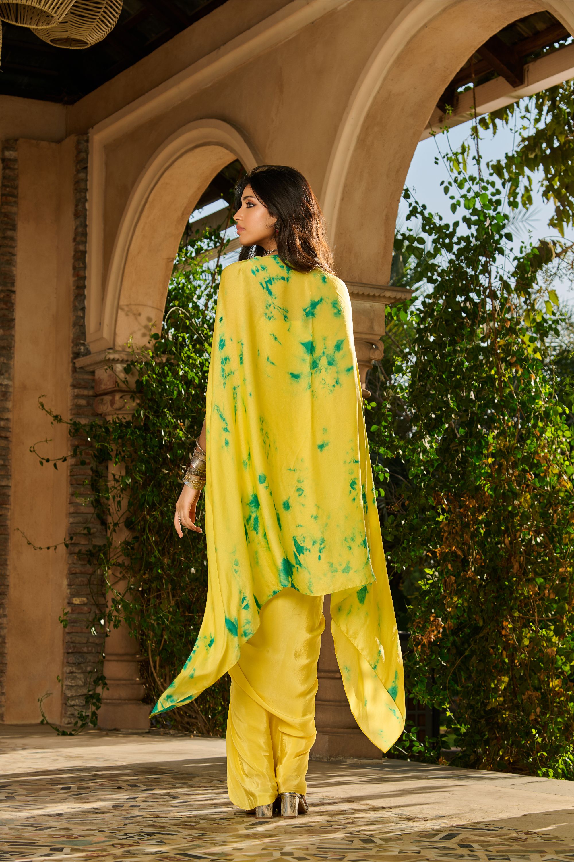 Hand Embelished Tie Dyed Corset with Dhoti Skirt