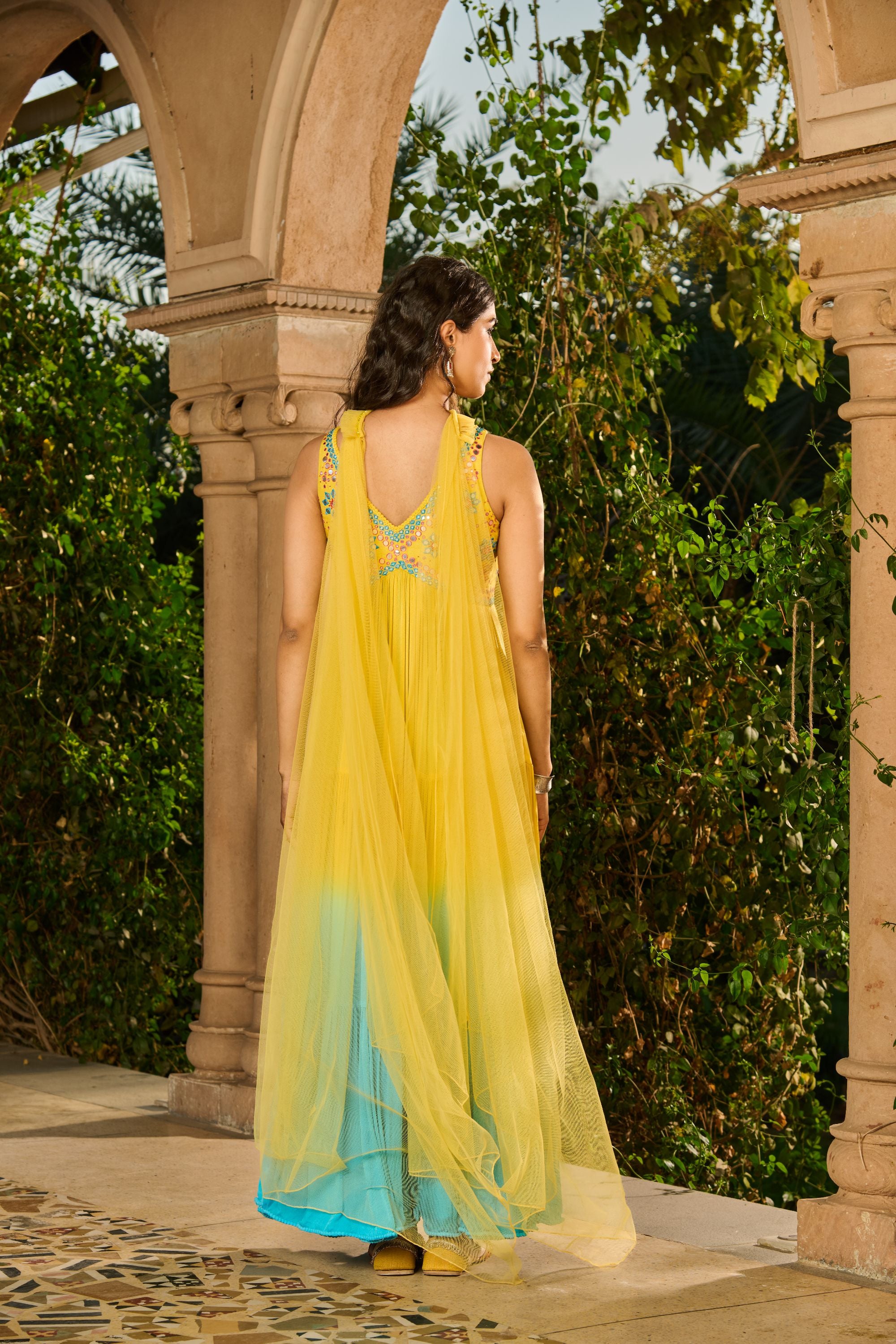 Hand Embroidered Top Ombre Anarkali