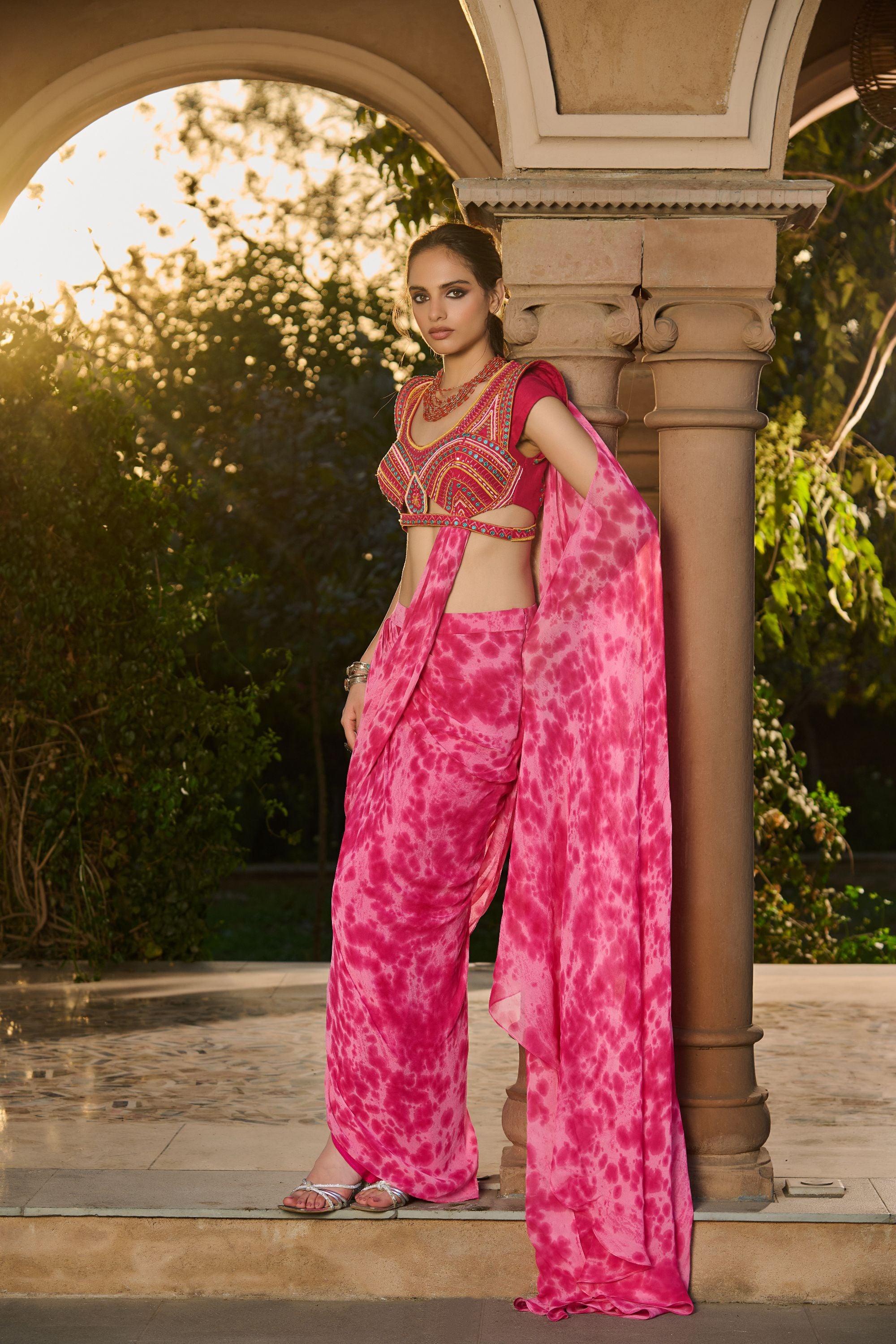 Hand Embroidred Blouse with Tie Dye Saree