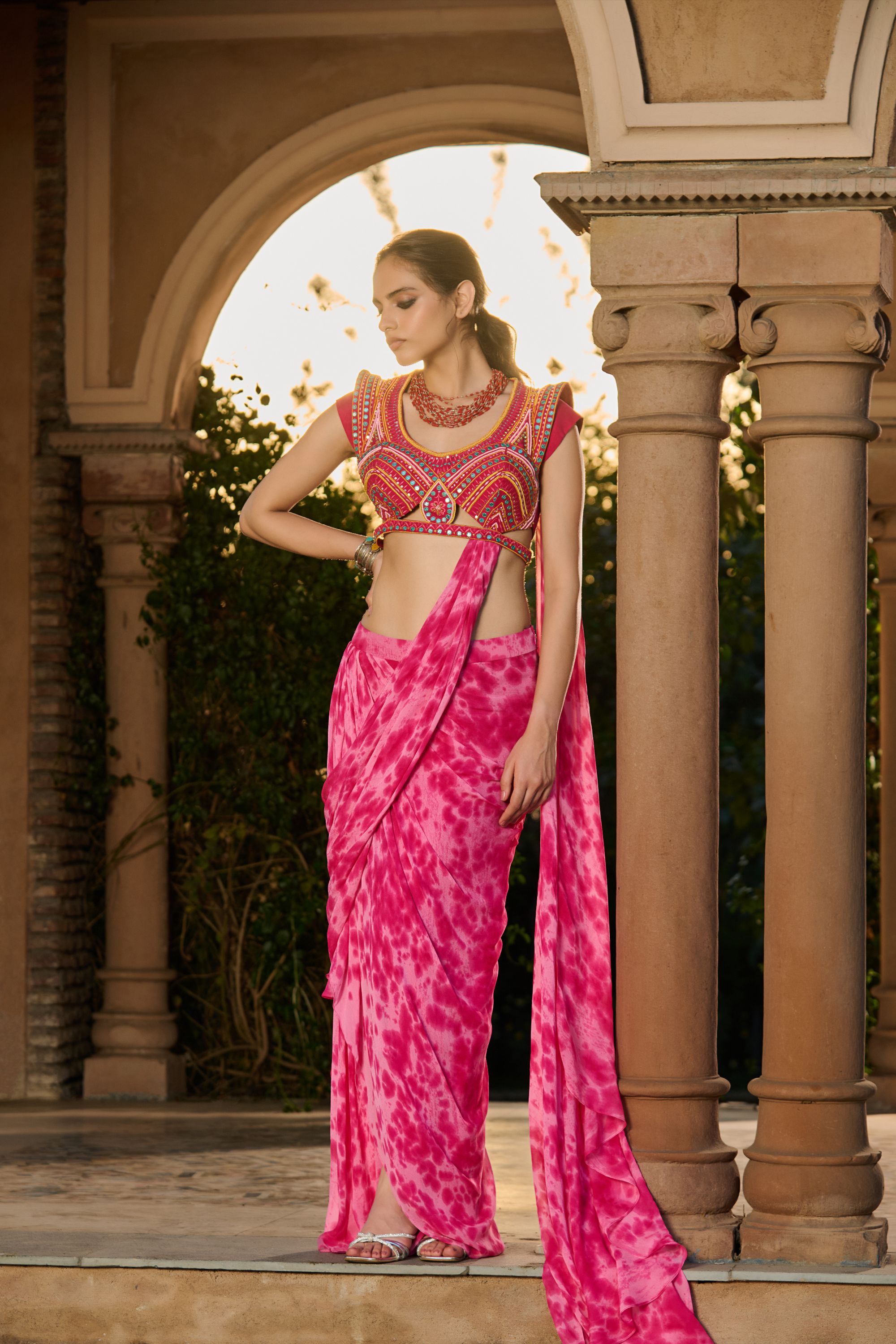 Hand Embroidred Blouse with Tie Dye Saree