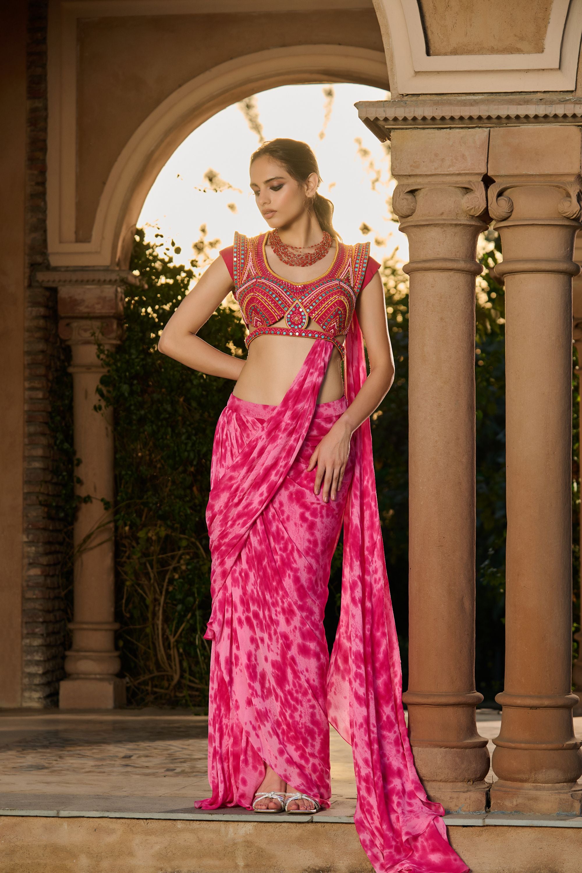 Hand Embroidred Blouse with Tie Dye Saree