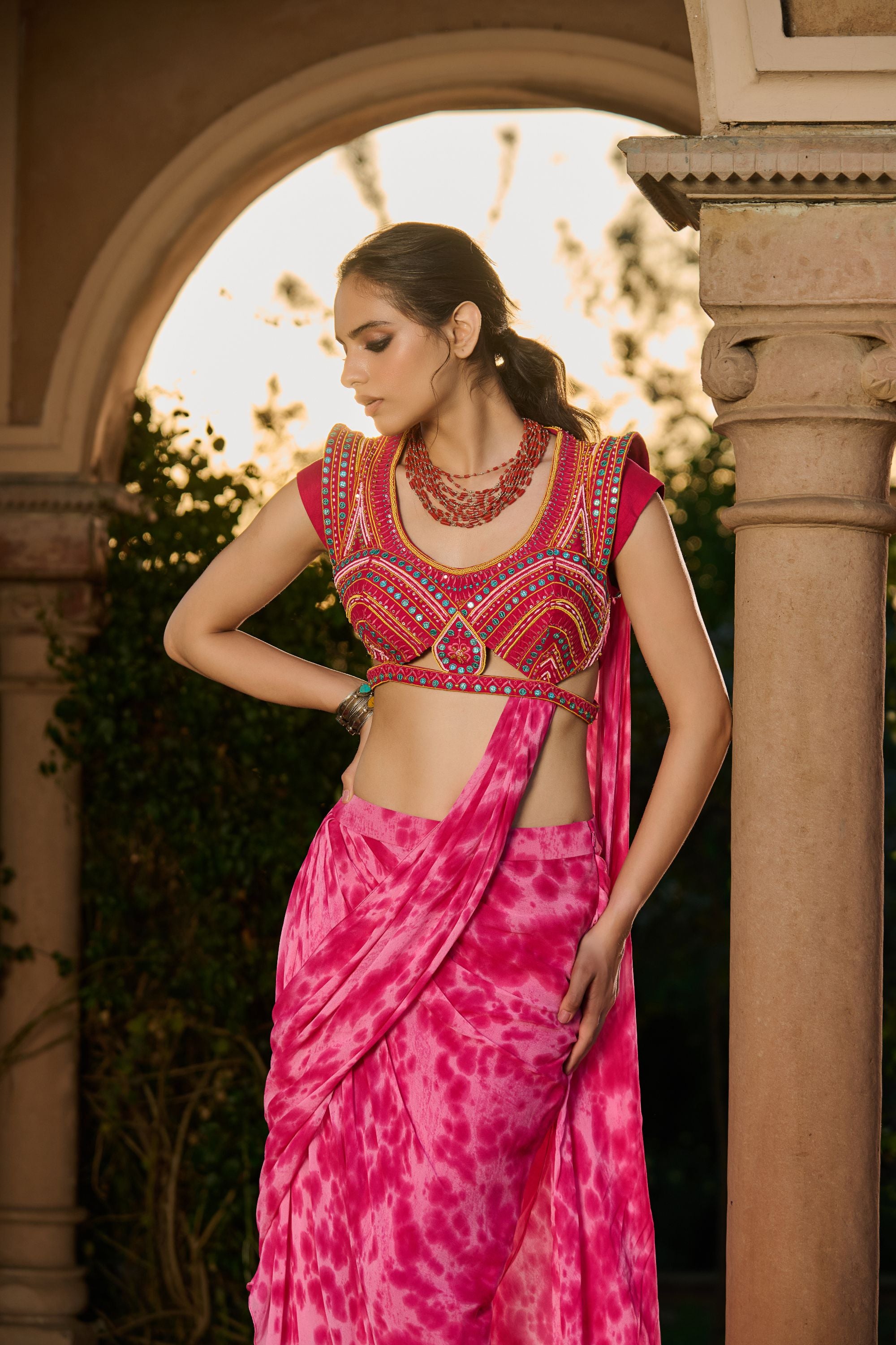 Hand Embroidred Blouse with Tie Dye Saree