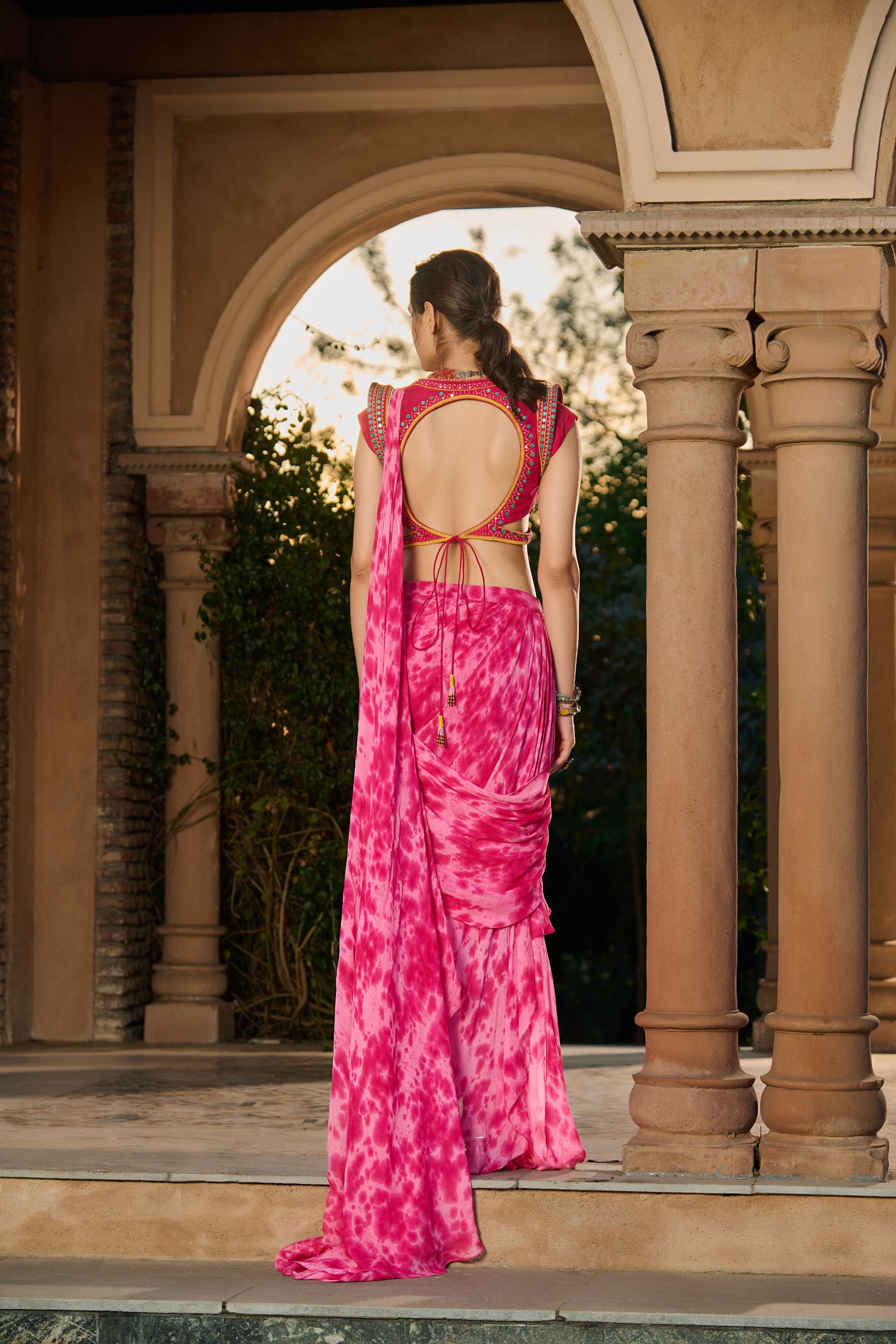 Hand Embroidred Blouse with Tie Dye Saree