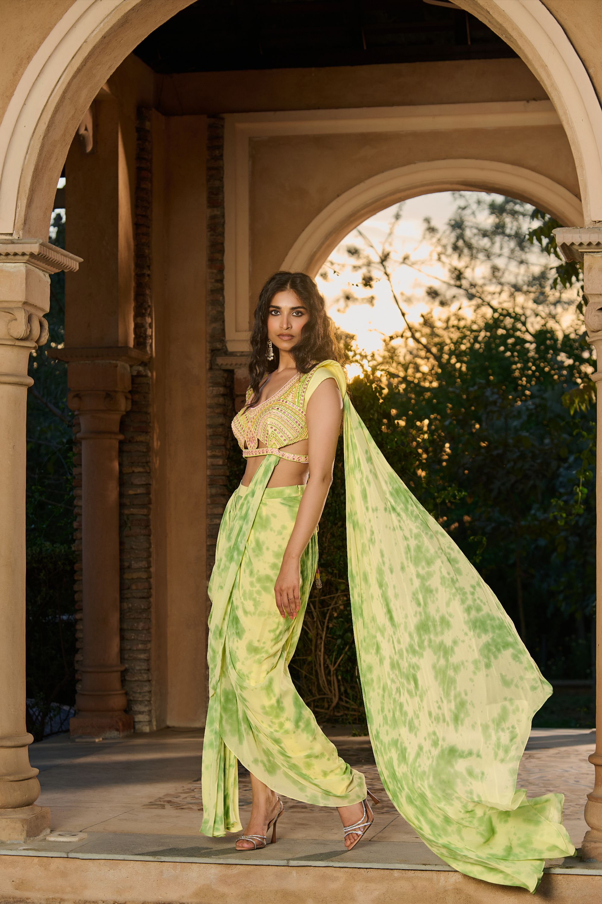 Hand Embroidred Blouse with Tie Dye Saree