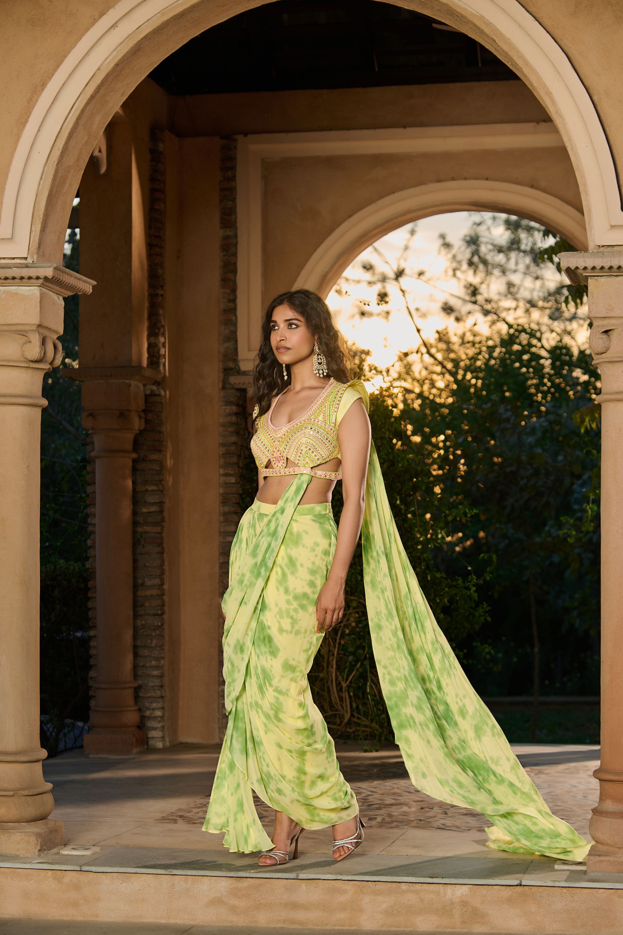Hand Embroidred Blouse with Tie Dye Saree