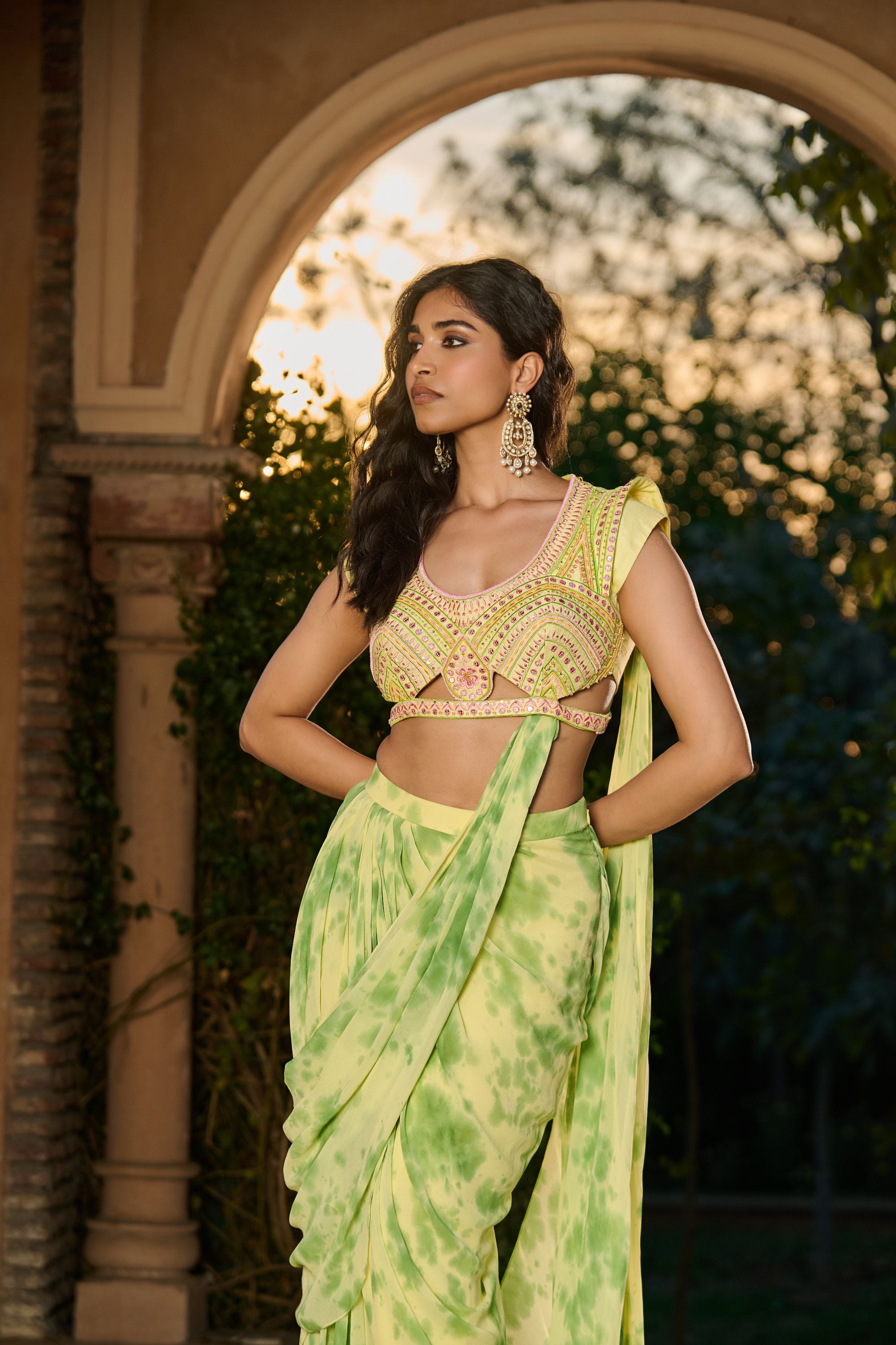 Hand Embroidred Blouse with Tie Dye Saree
