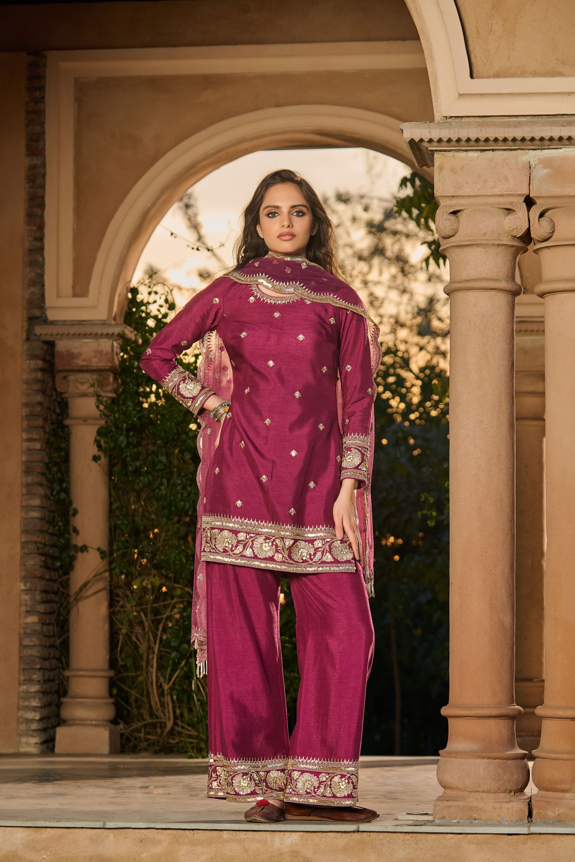 Hand Embroidred Zari Work Sharara Kurta