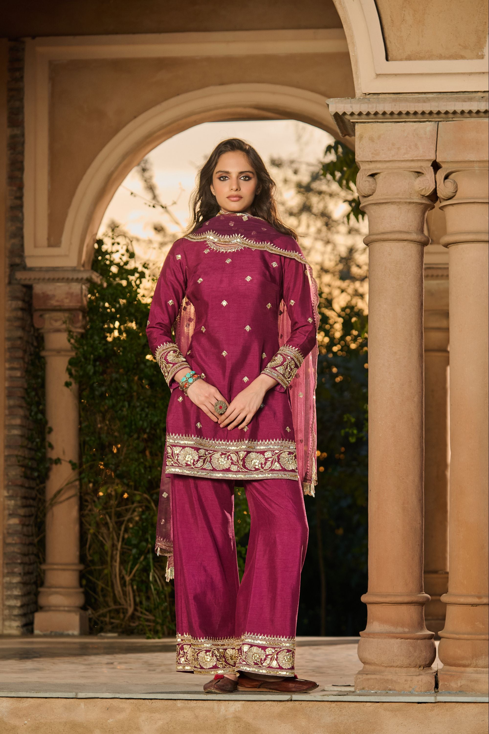 Hand Embroidred Zari Work Sharara Kurta