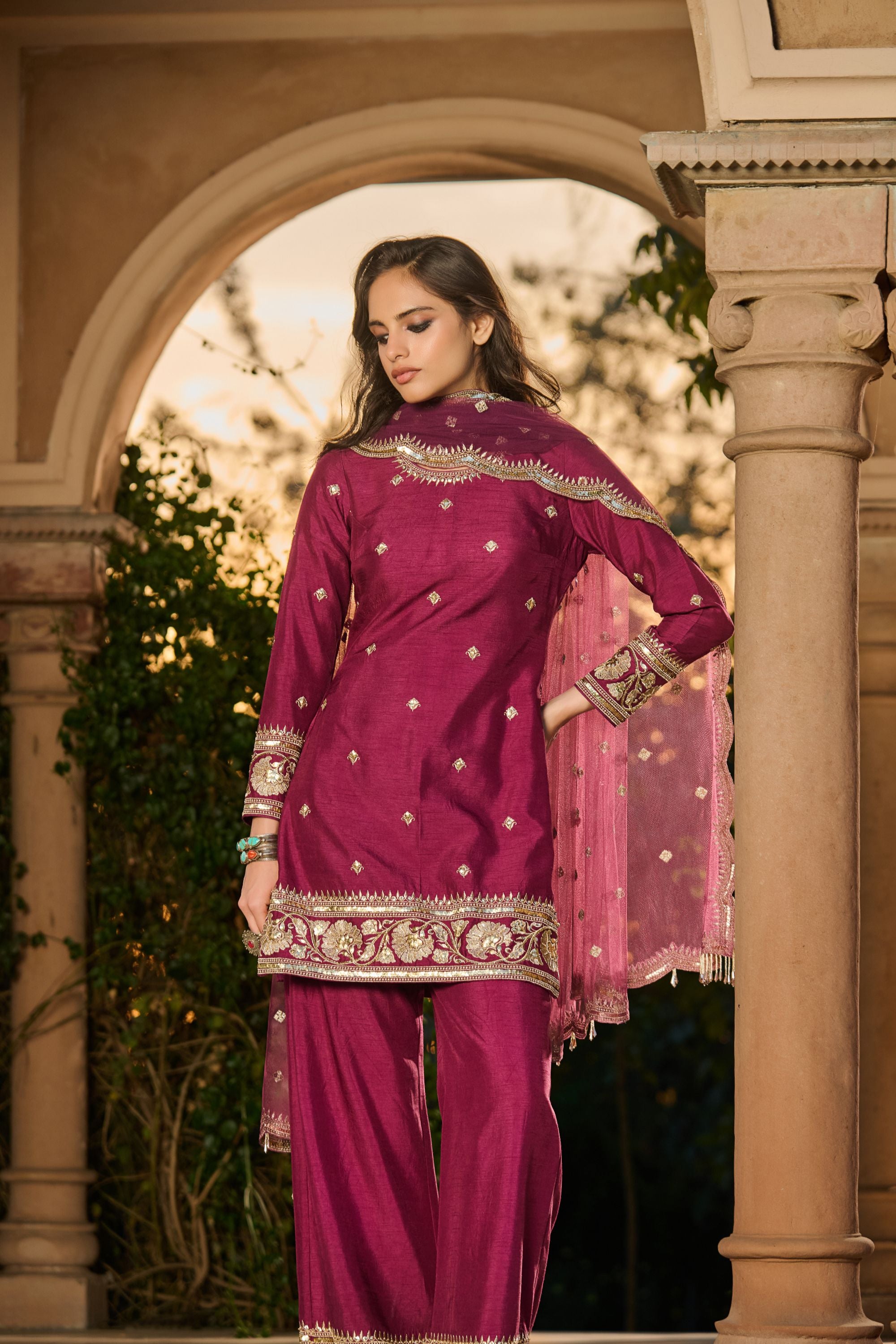 Hand Embroidred Zari Work Sharara Kurta