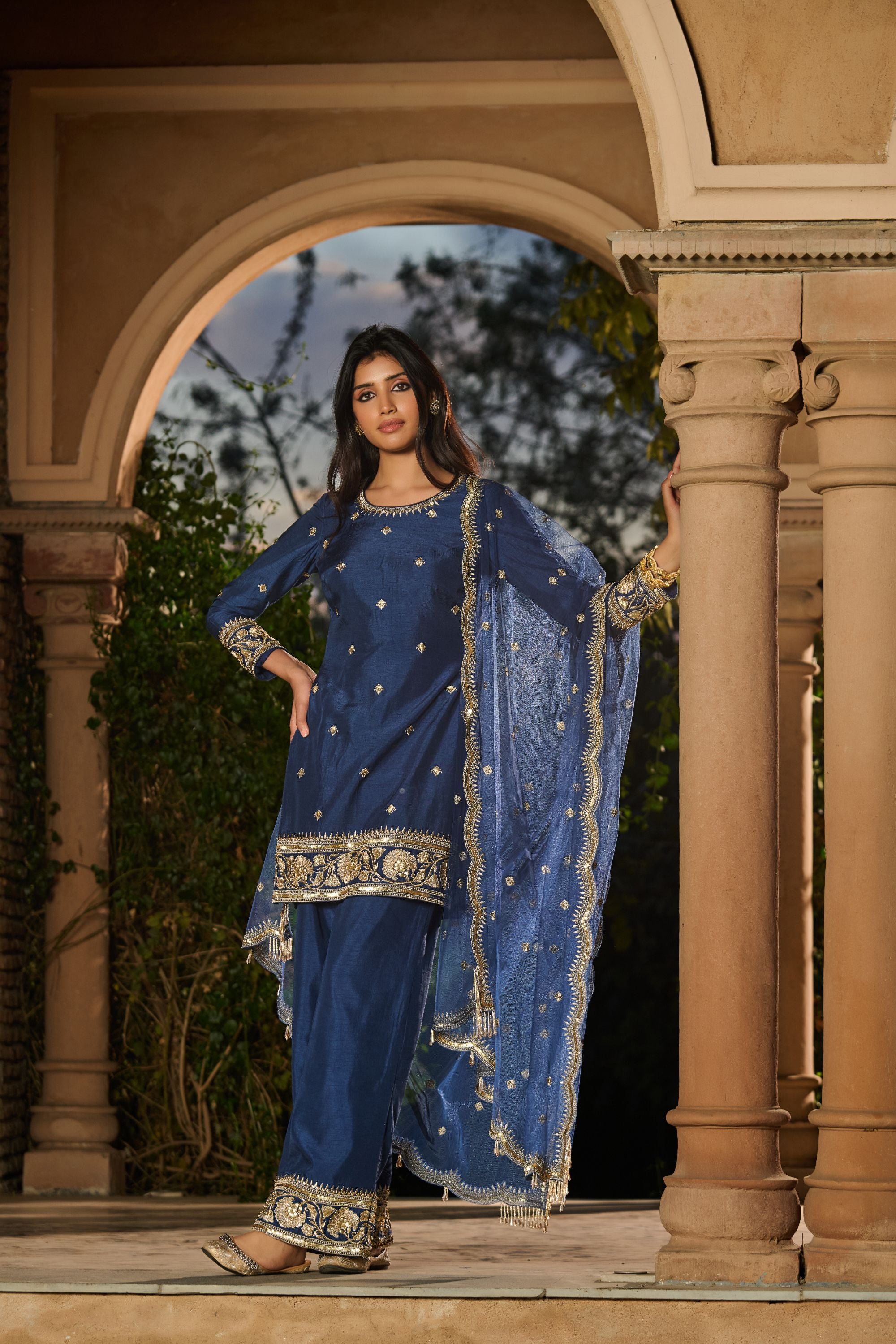 Hand Embroidred Zari Work Sharara Kurta
