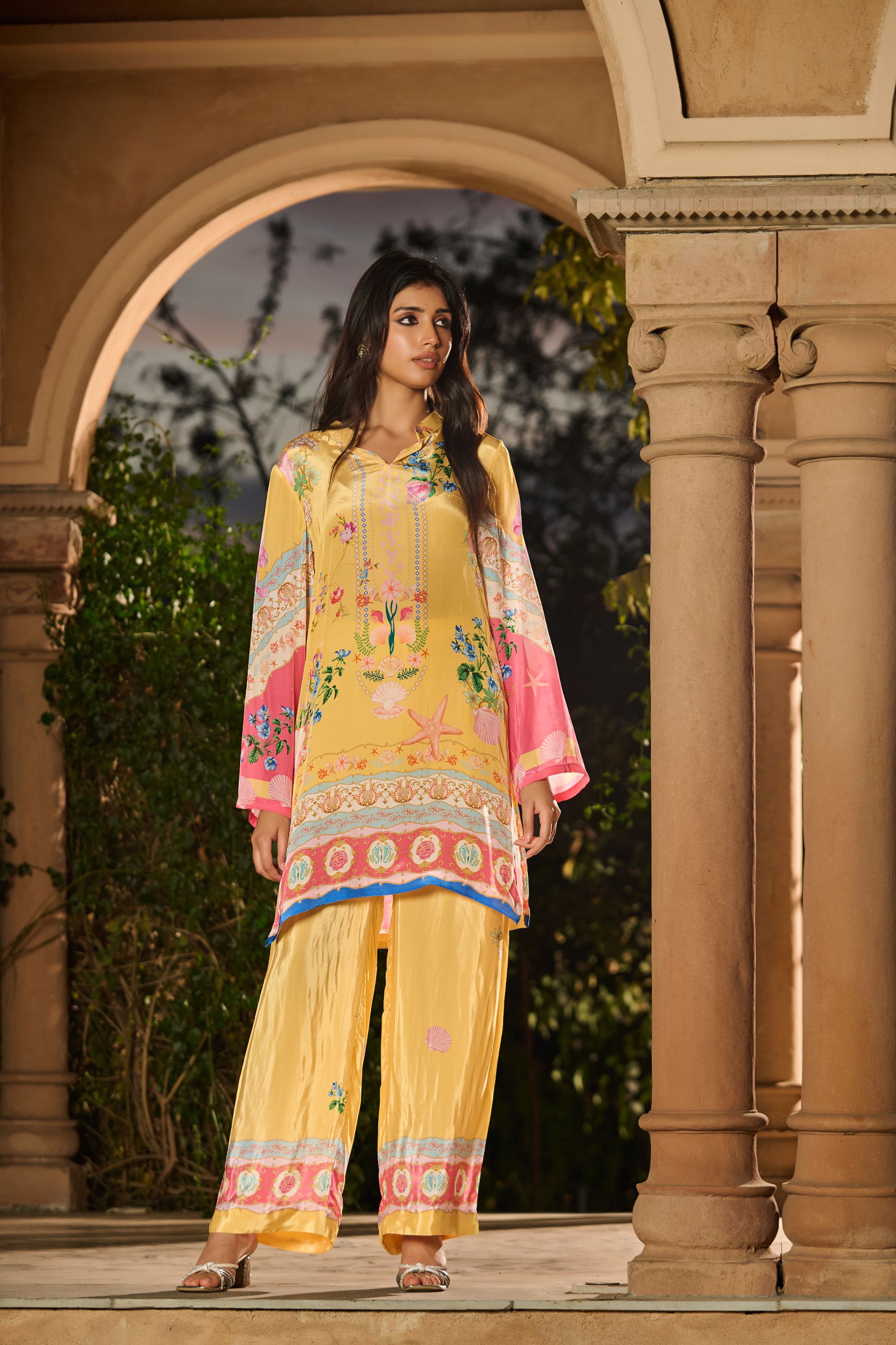 Silky Printed Co-Ord Set - Yellow