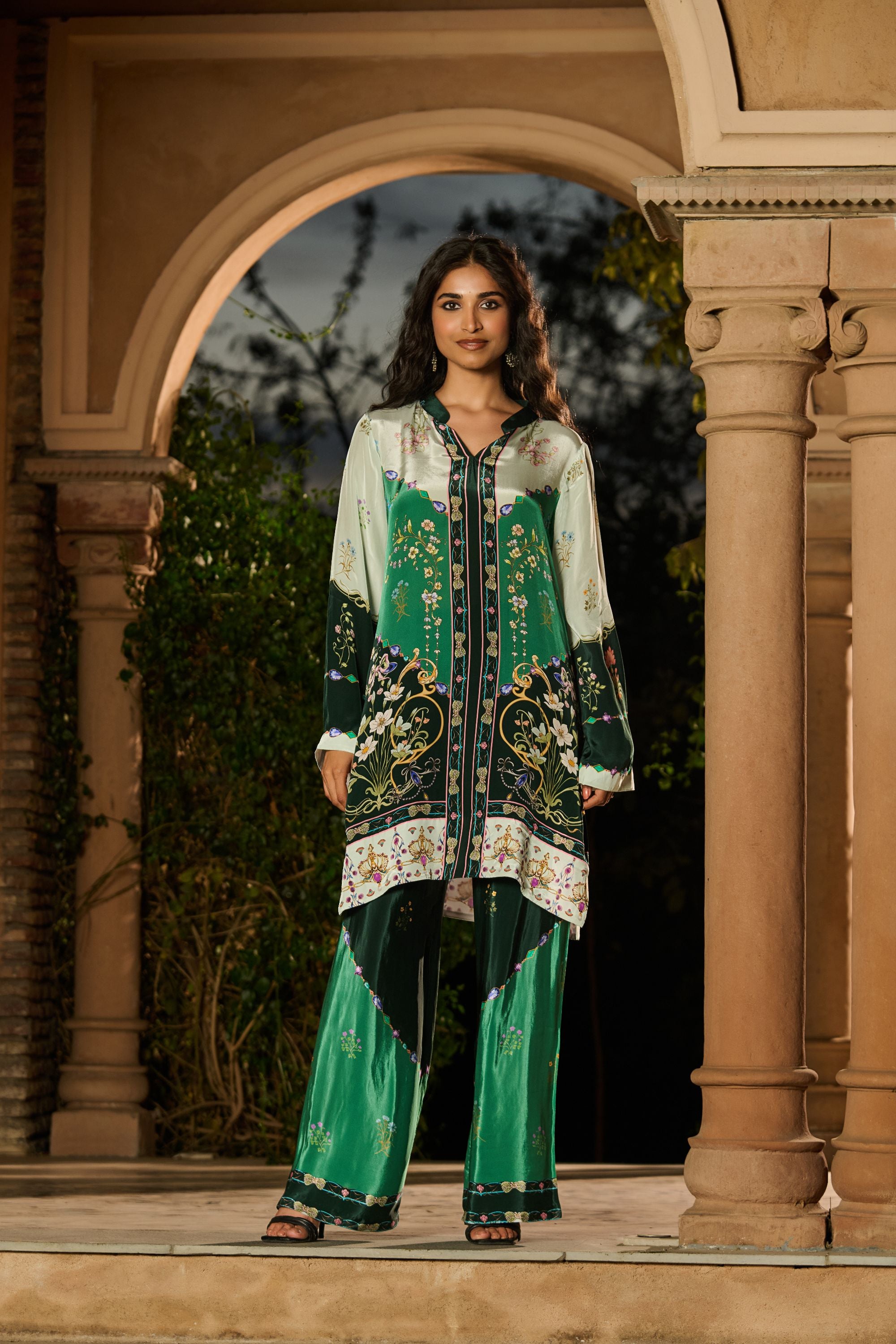 Silky Printed Co-Ord Set - Emarald Green