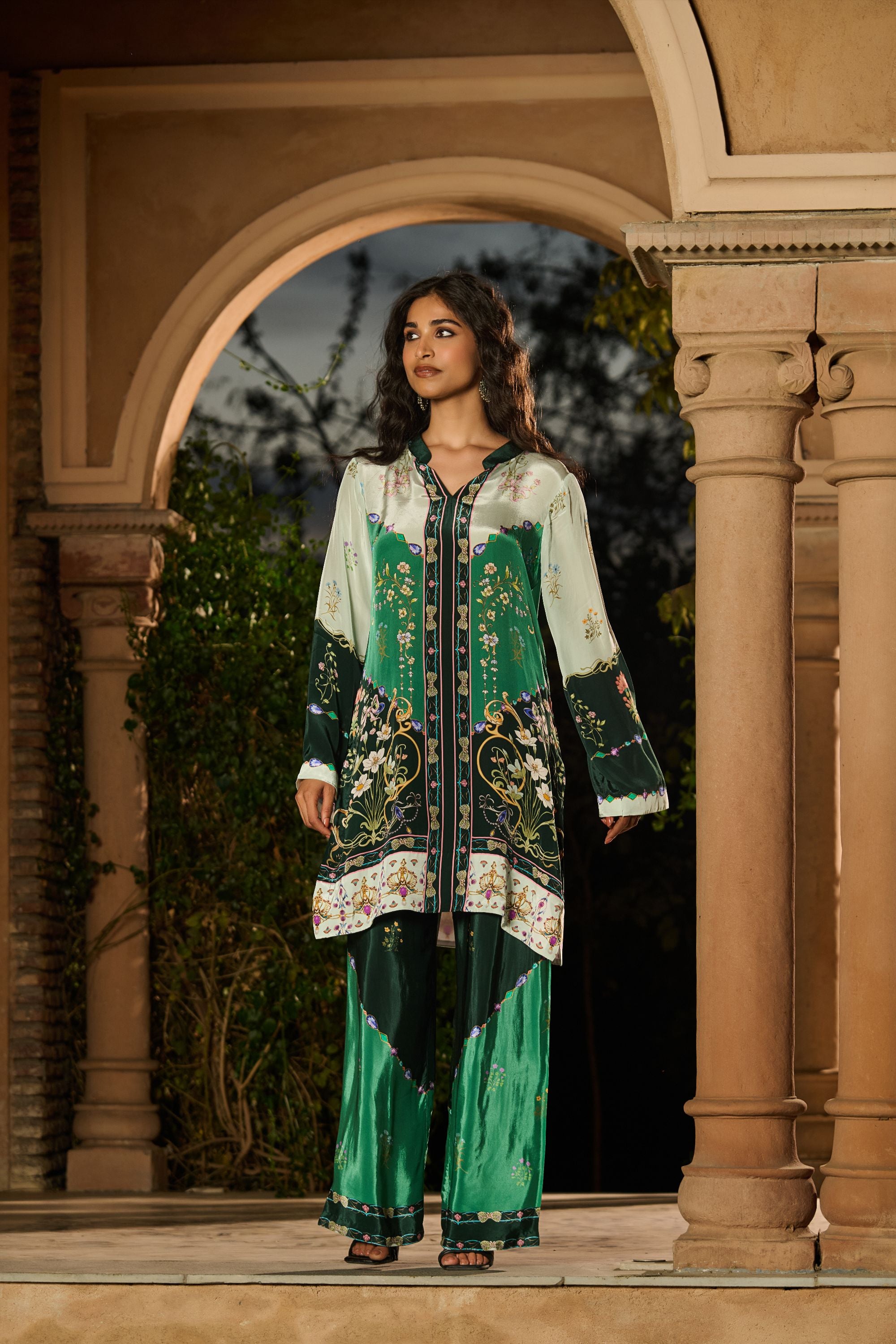 Silky Printed Co-Ord Set - Emarald Green