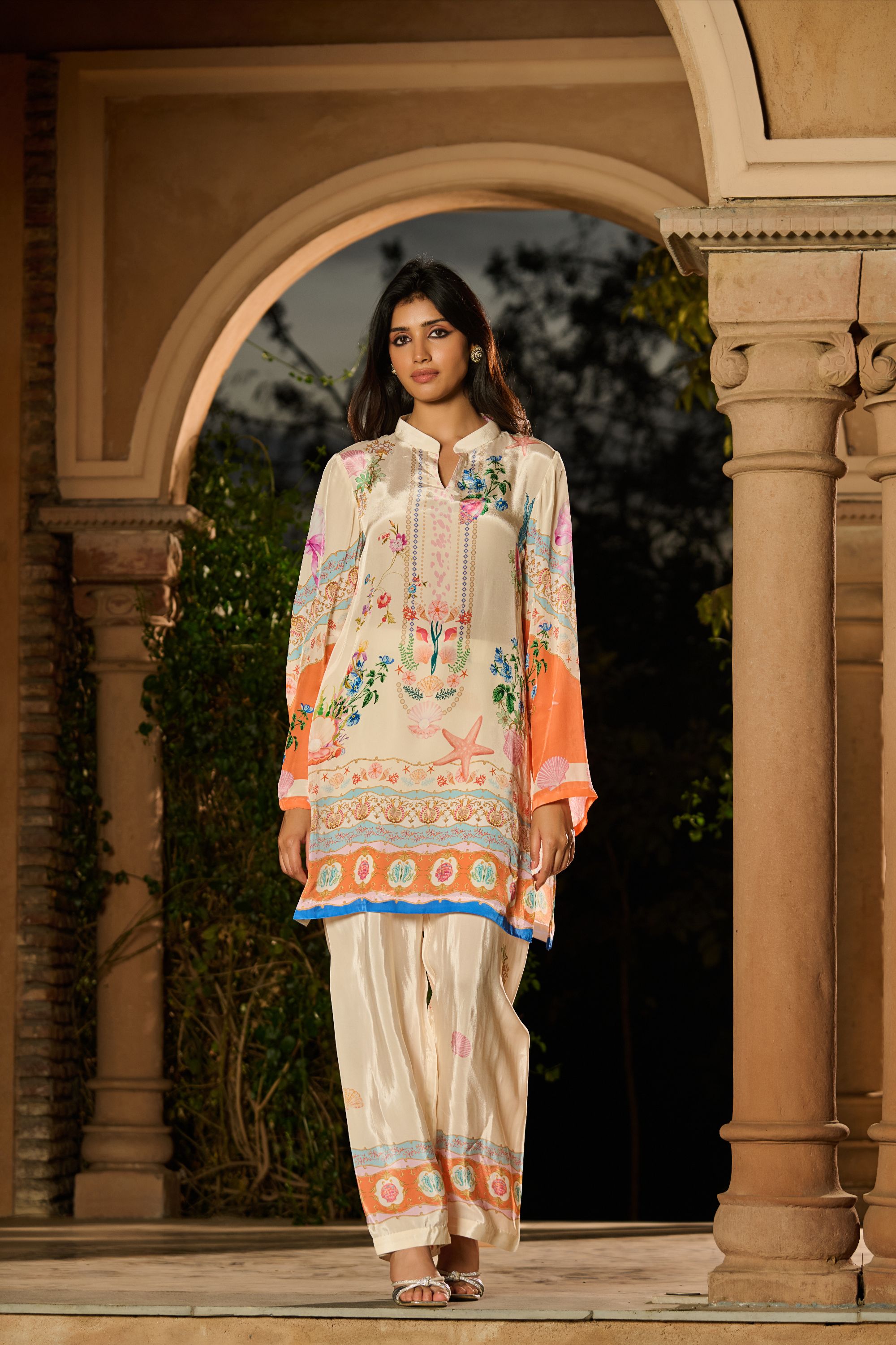 Silky Printed Co-Ord Set - Ivory