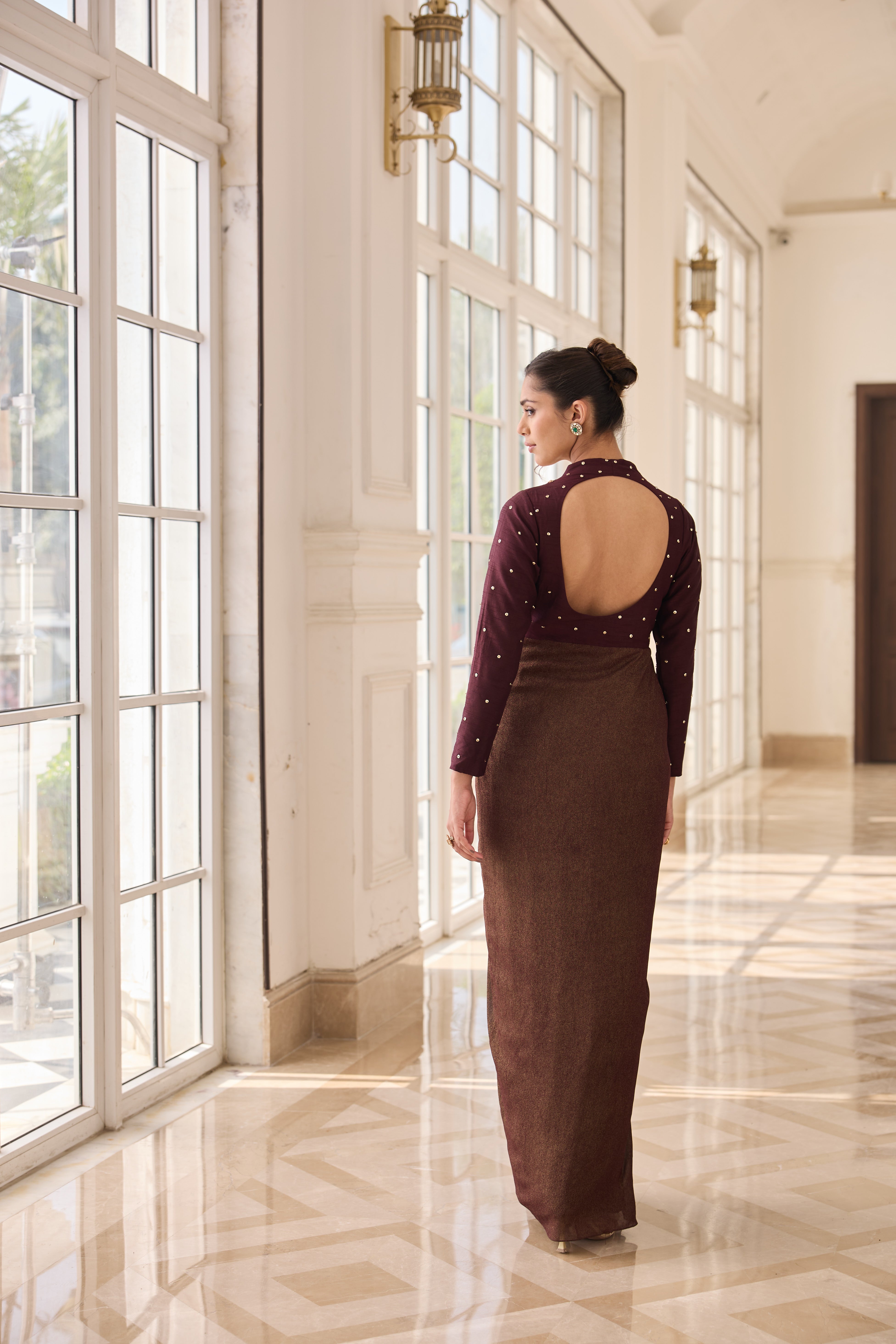 Hand-Embelished Draped Dress