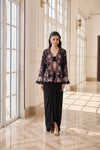Hand Embroidered Jacket with Doti and Bustier - Black