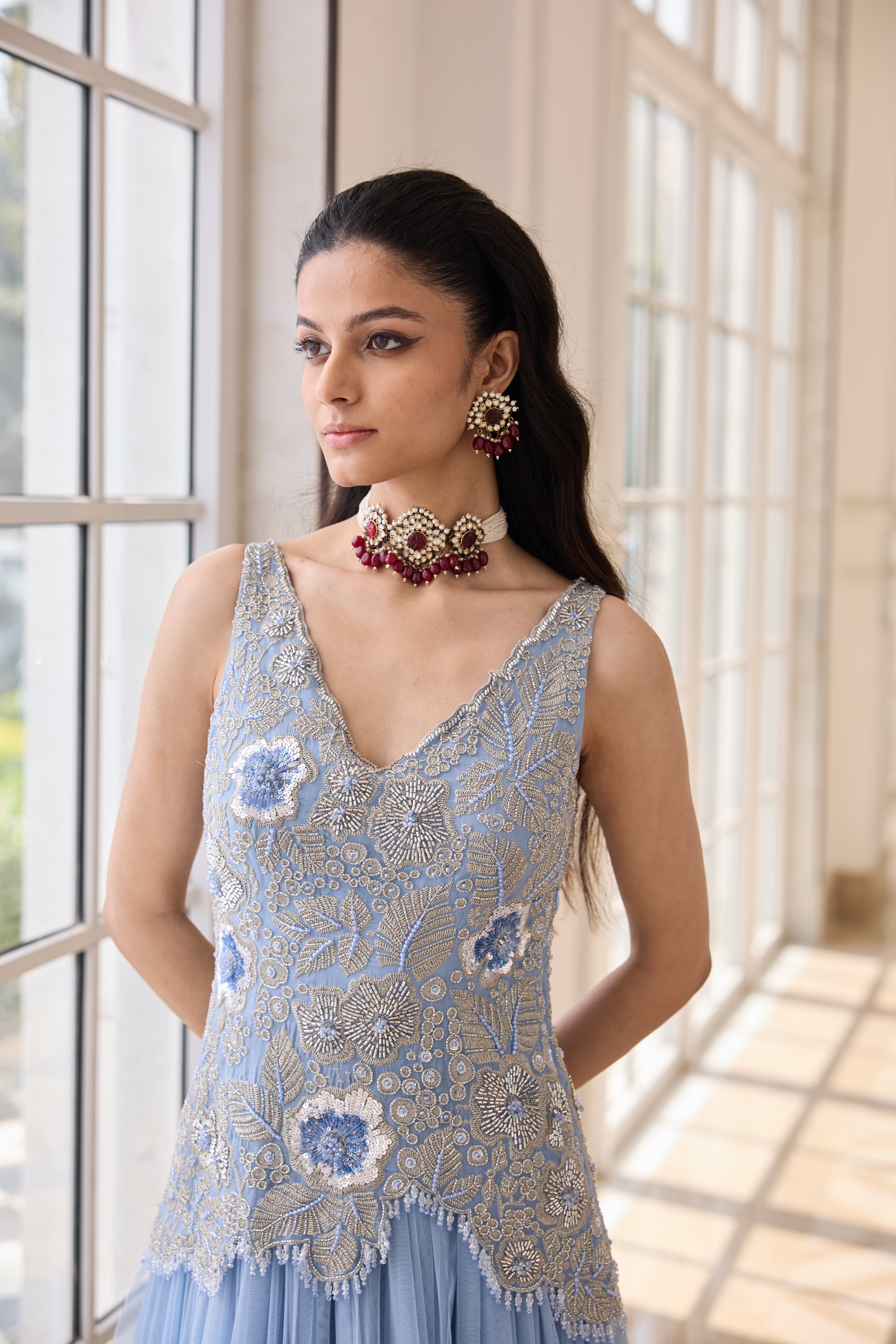 Hand Embroidered Rushing Anarkali