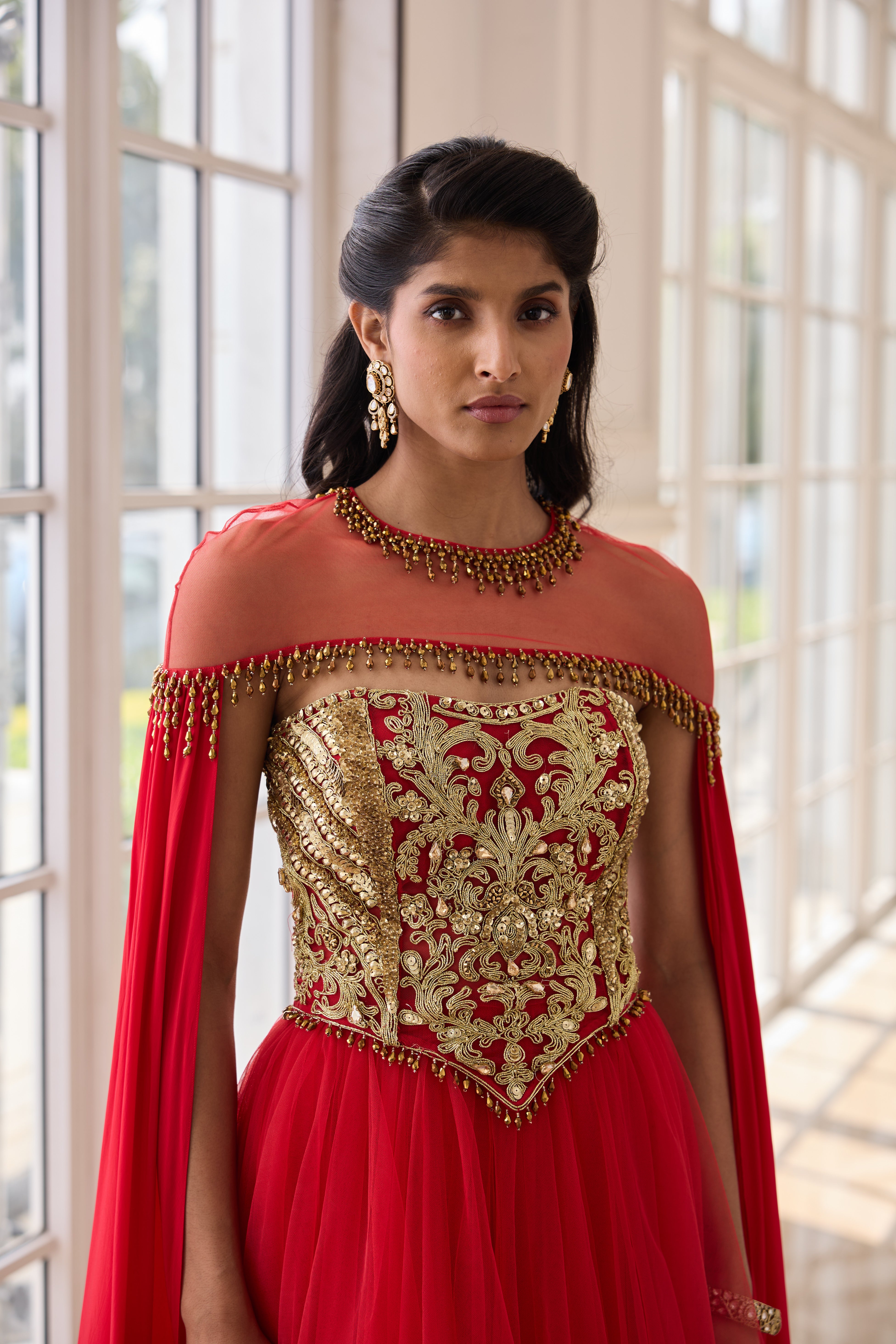 Hand Embroidered and Dori-Work Anarkali with Cape