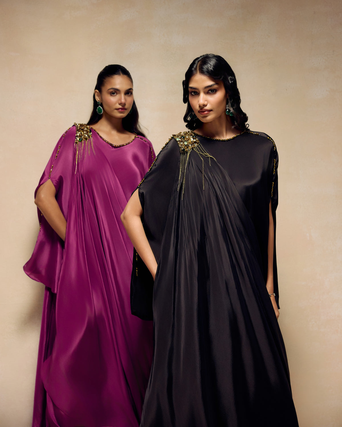 Black Shoulder-Drape Tunic, side view — RINESSA